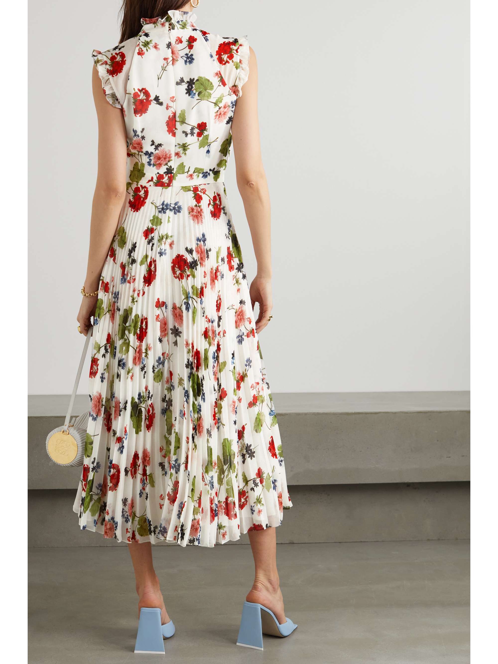 ERDEM Roisin 褶饰褶裥花卉印花乔其纱中长连衣裙