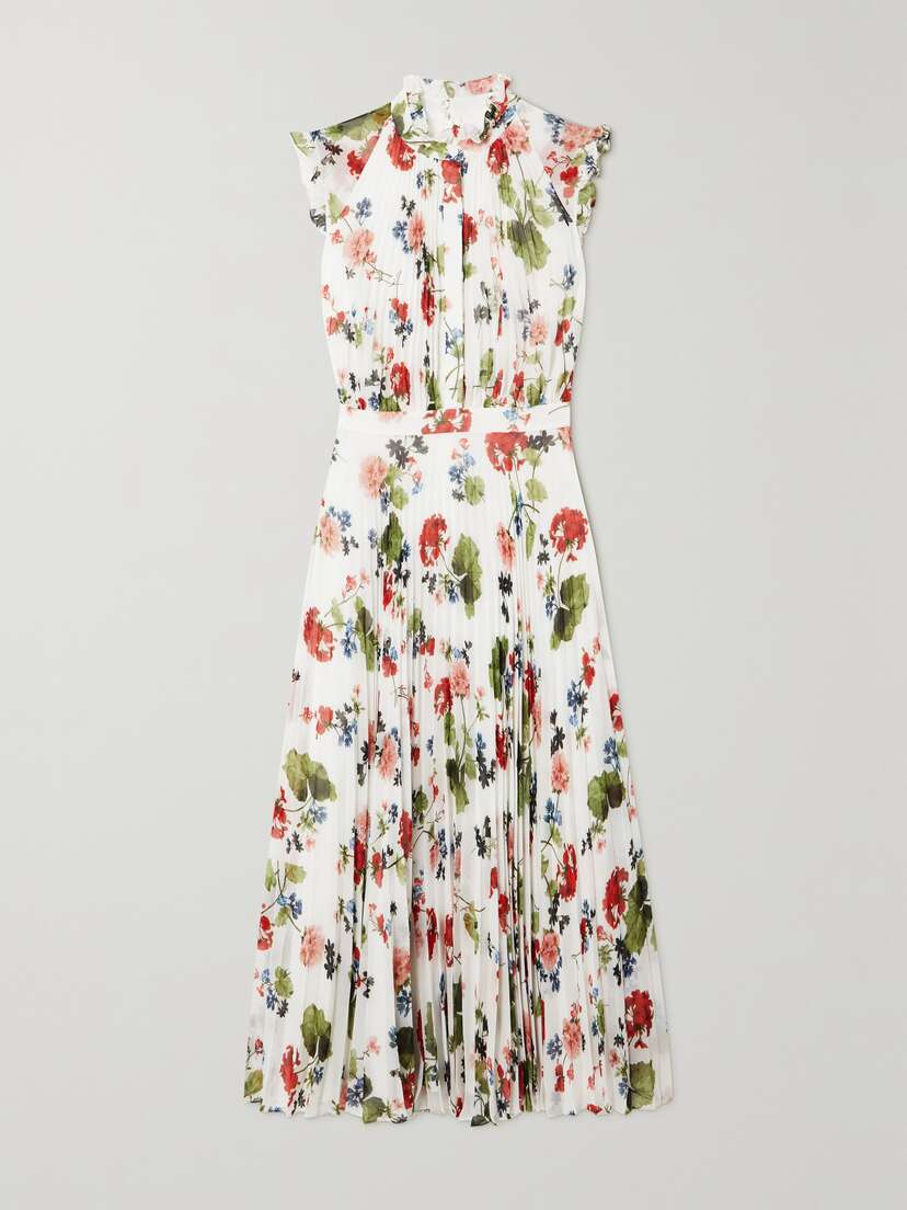 Erdem Roisin Ruffled Pleated Floral-print Georgette Midi Dress - UK 6