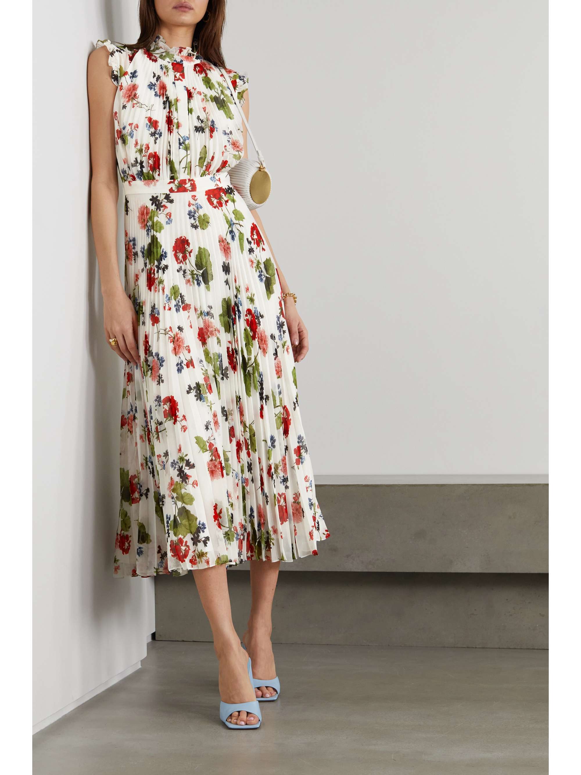 ERDEM Roisin ruffled pleated floral-print georgette midi dress | NET-A ...