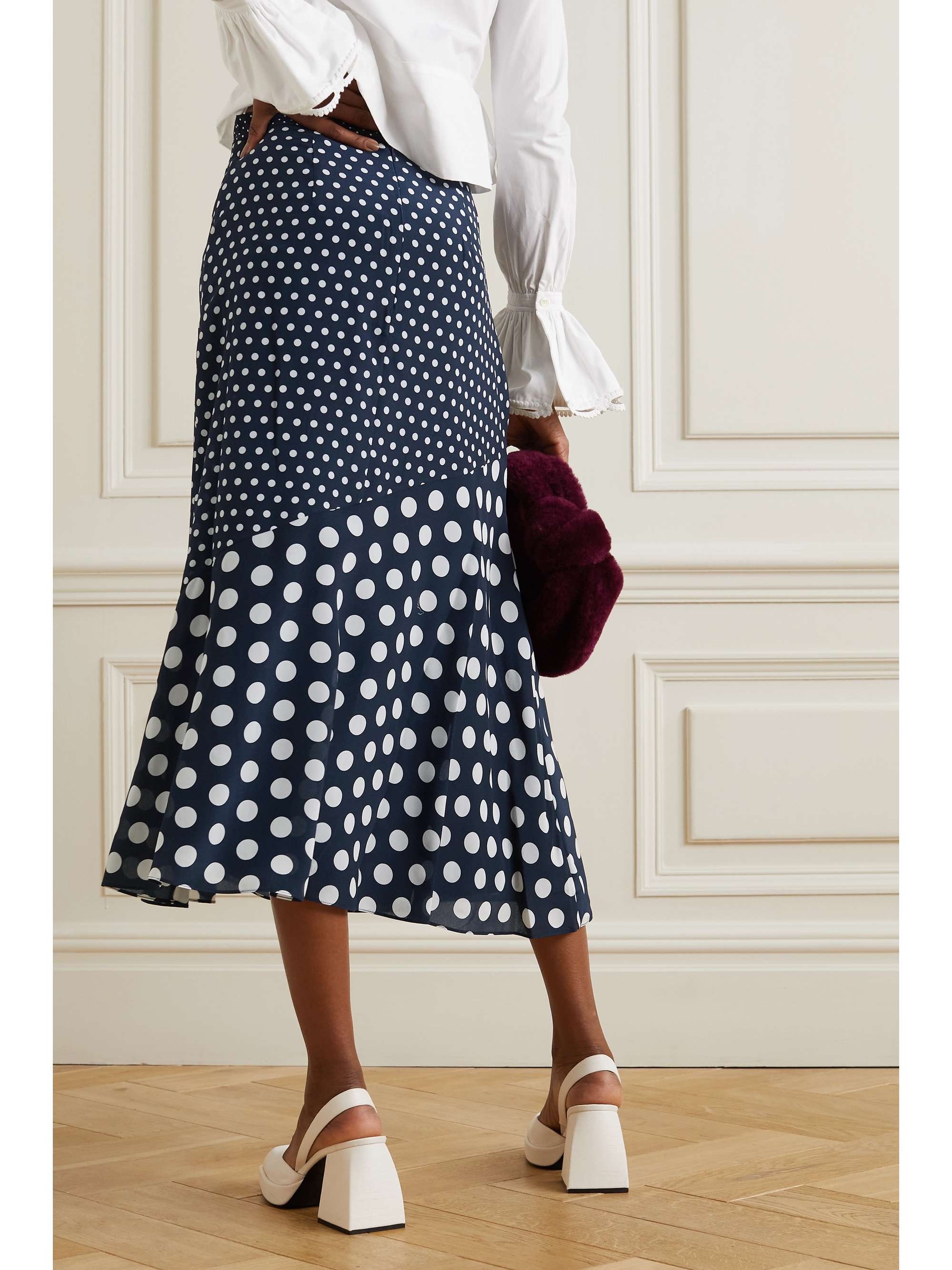 ERDEM Gracie polka-dot silk crepe de chine midi skirt