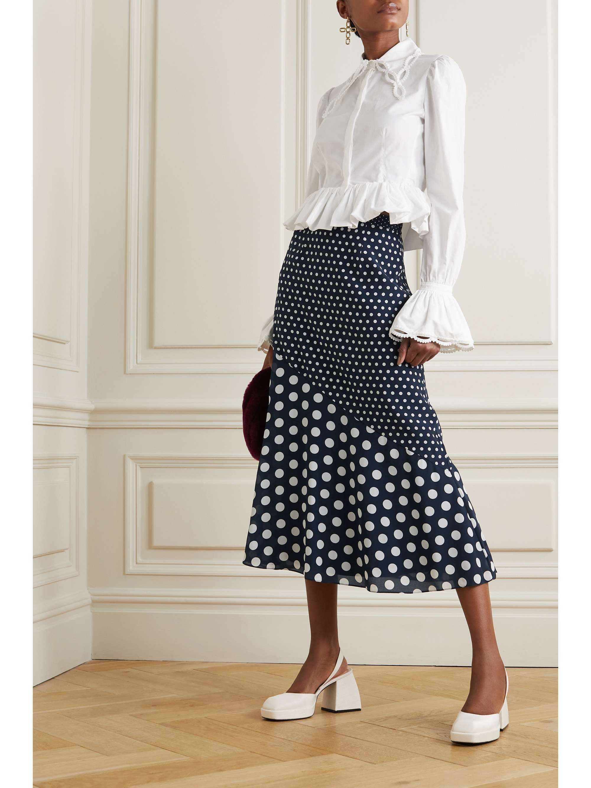 ERDEM Gracie polka-dot silk crepe de chine midi skirt