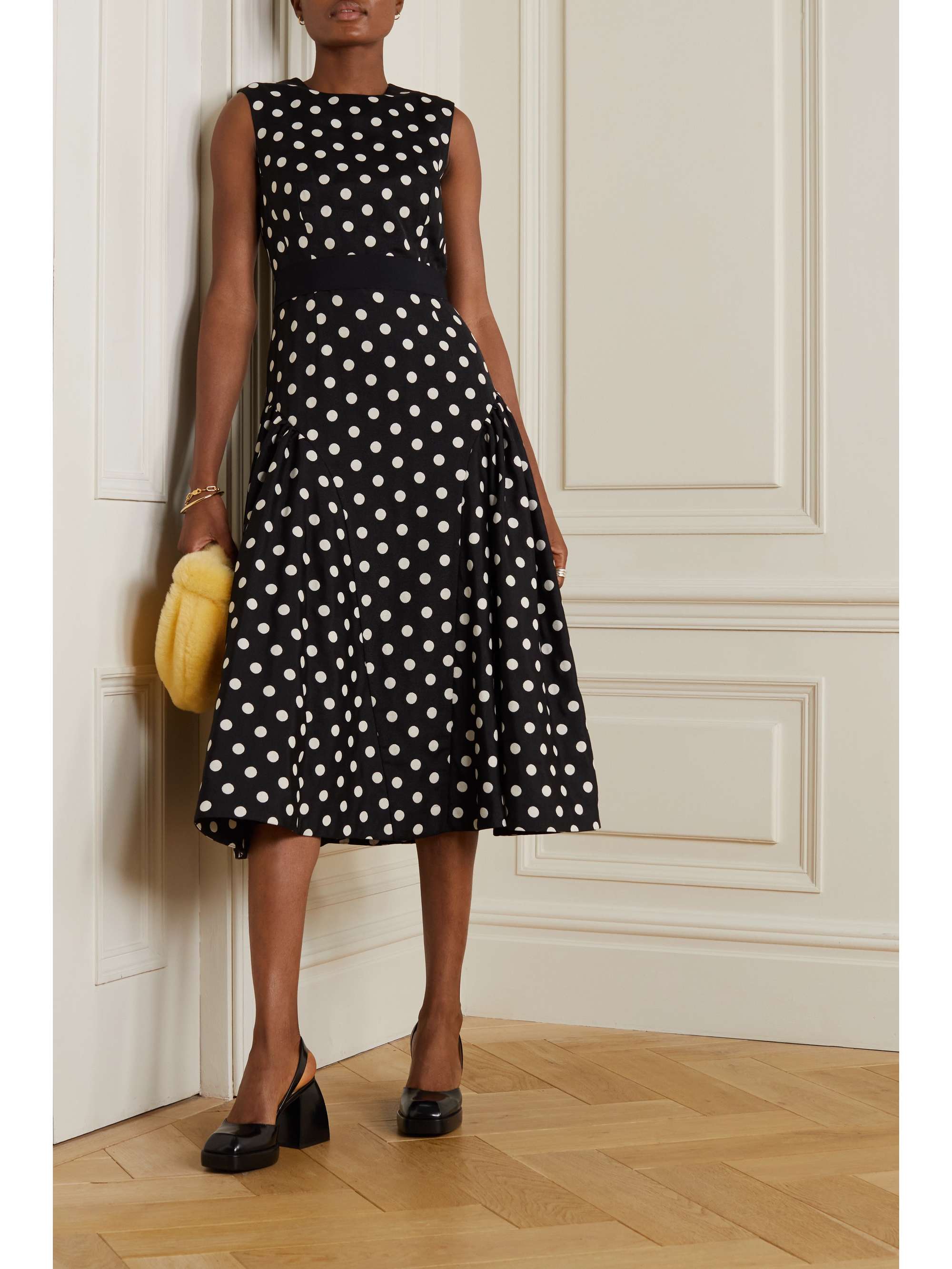 ERDEM Penelope belted polka-dot taffeta-faille midi dress