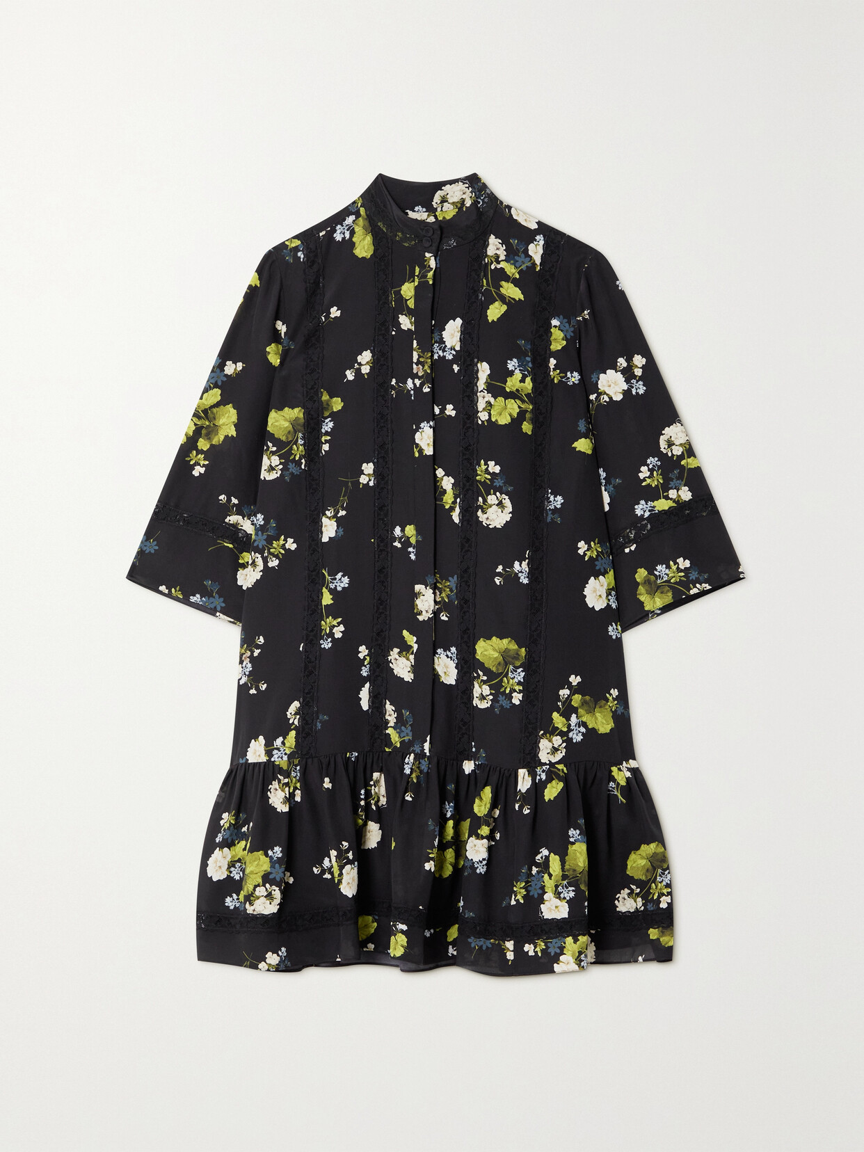 Erdem Bertram Lace-trimmed Embroidered Floral-print Silk Mini Dress