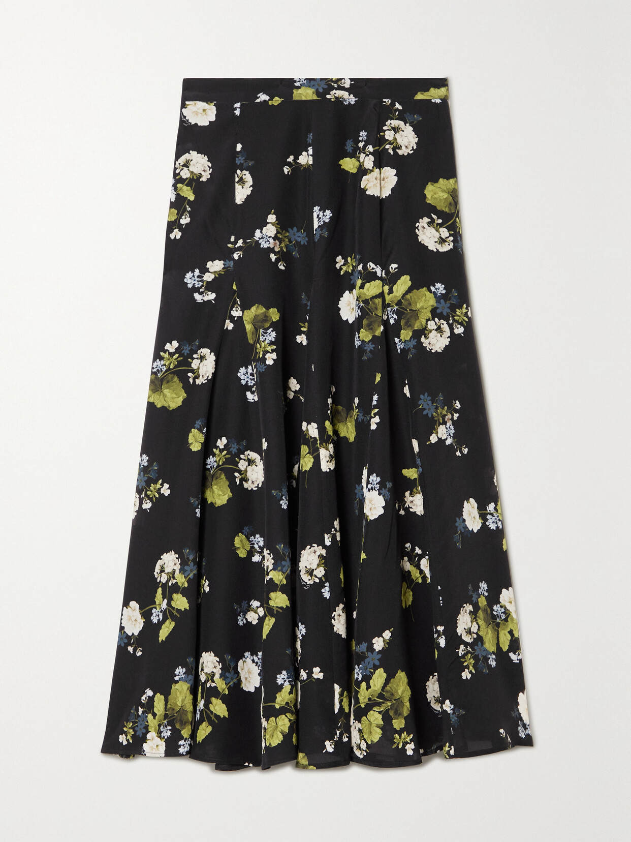 ERDEM CHRISTINA PLEATED FLORAL-PRINT SILK CREPE DE CHINE MIDI SKIRT