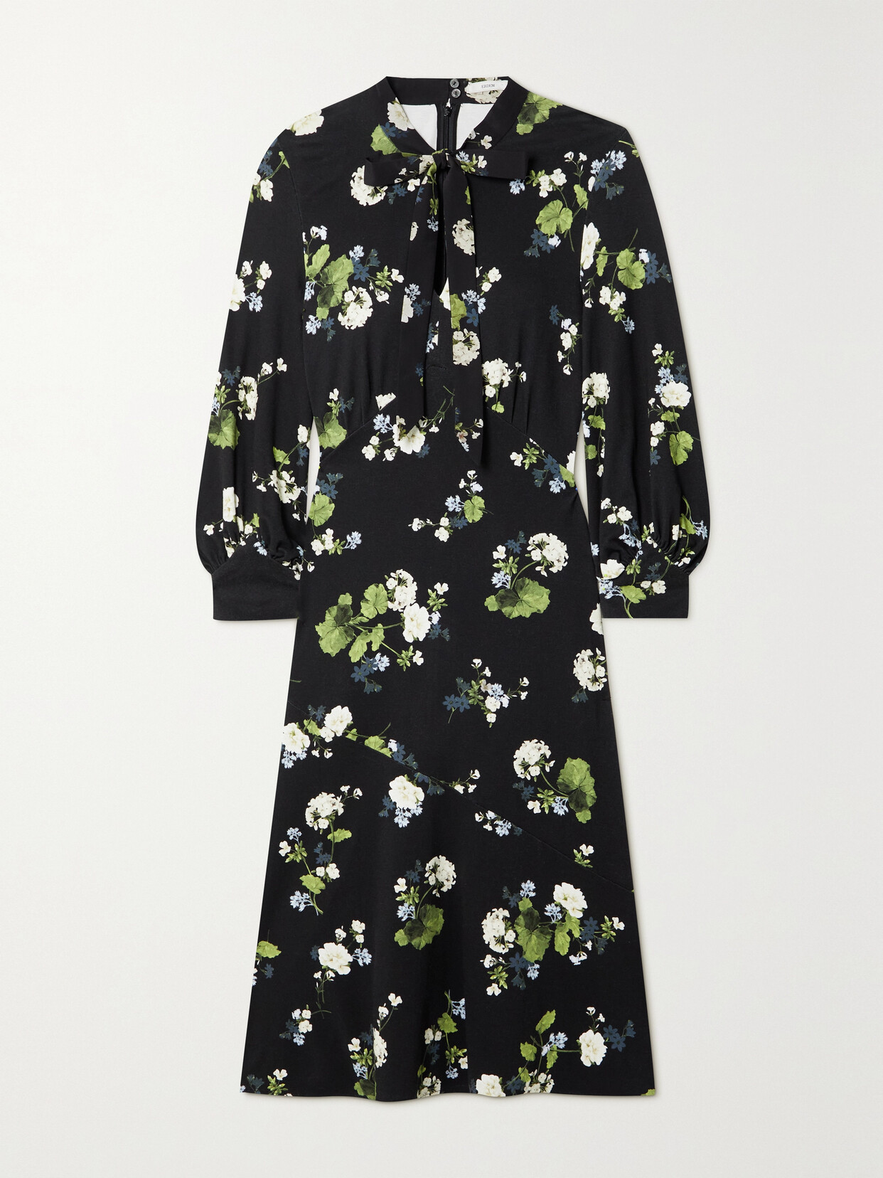 ERDEM POPPY TIE-DETAILED FLORAL-PRINT CREPE MIDI DRESS