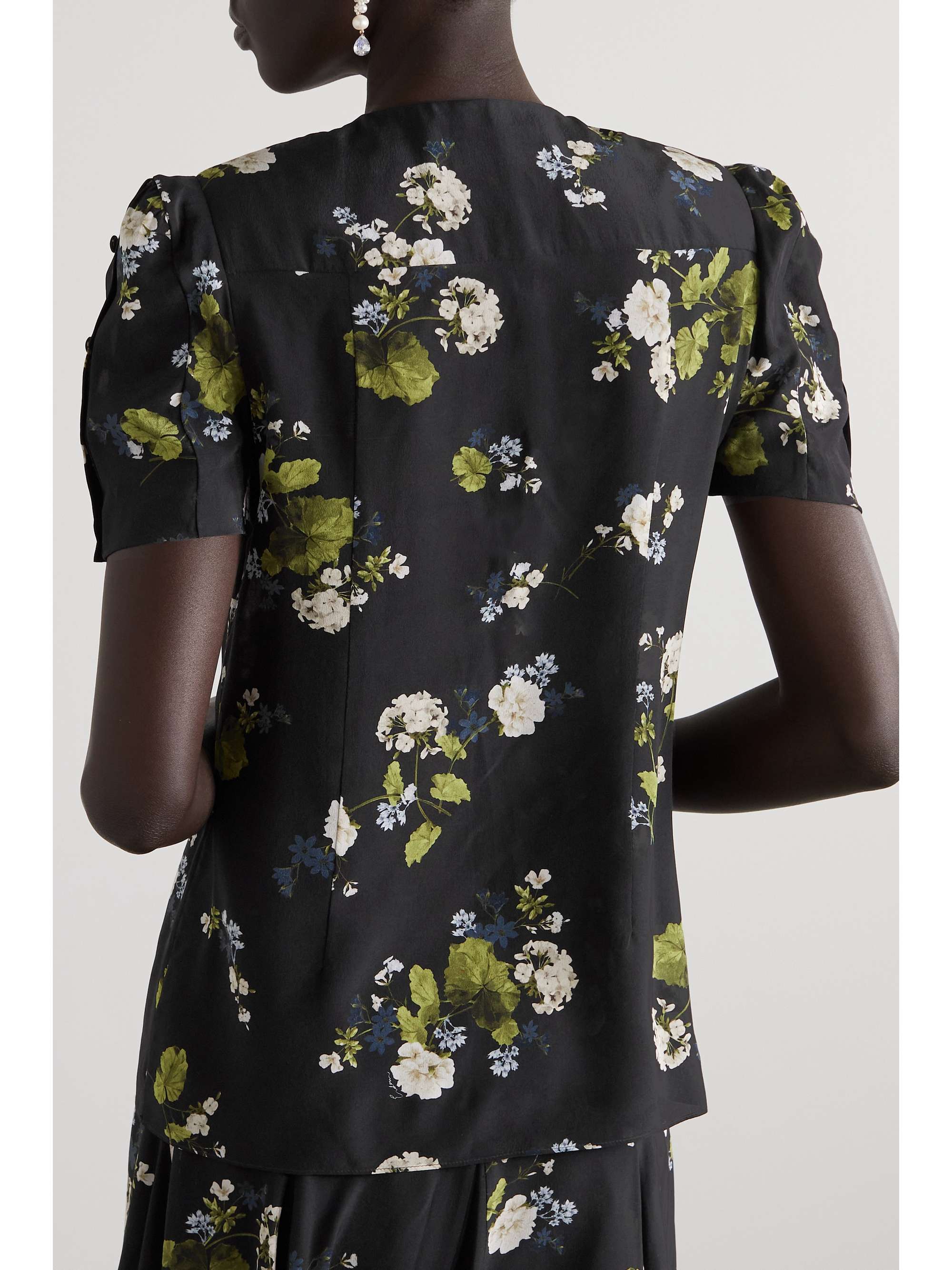 ERDEM Heidi 车缝褶花卉印花真丝双绉女衫