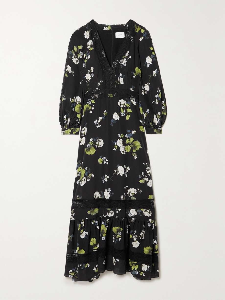 net-a-porter.com | Magdalene lace-trimmed floral-print silk crepe de chine midi dress