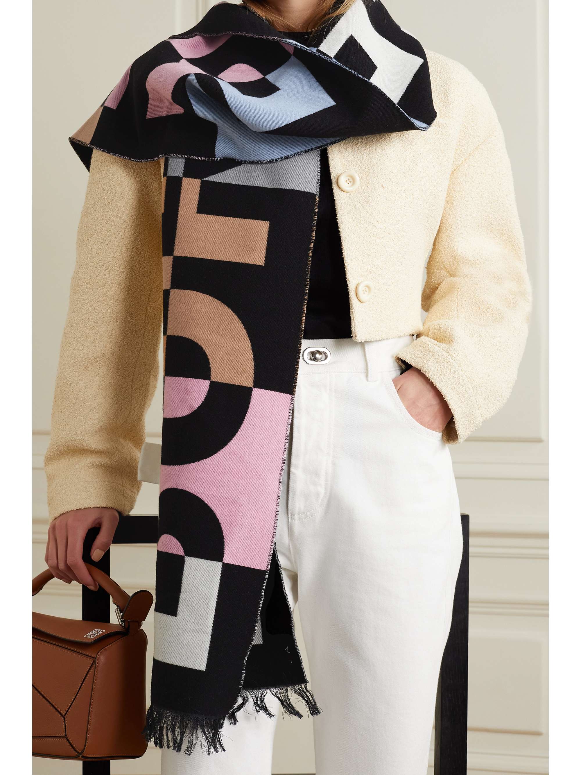 BURBERRY Fringed wool and mulberry silk-blend jacquard scarf