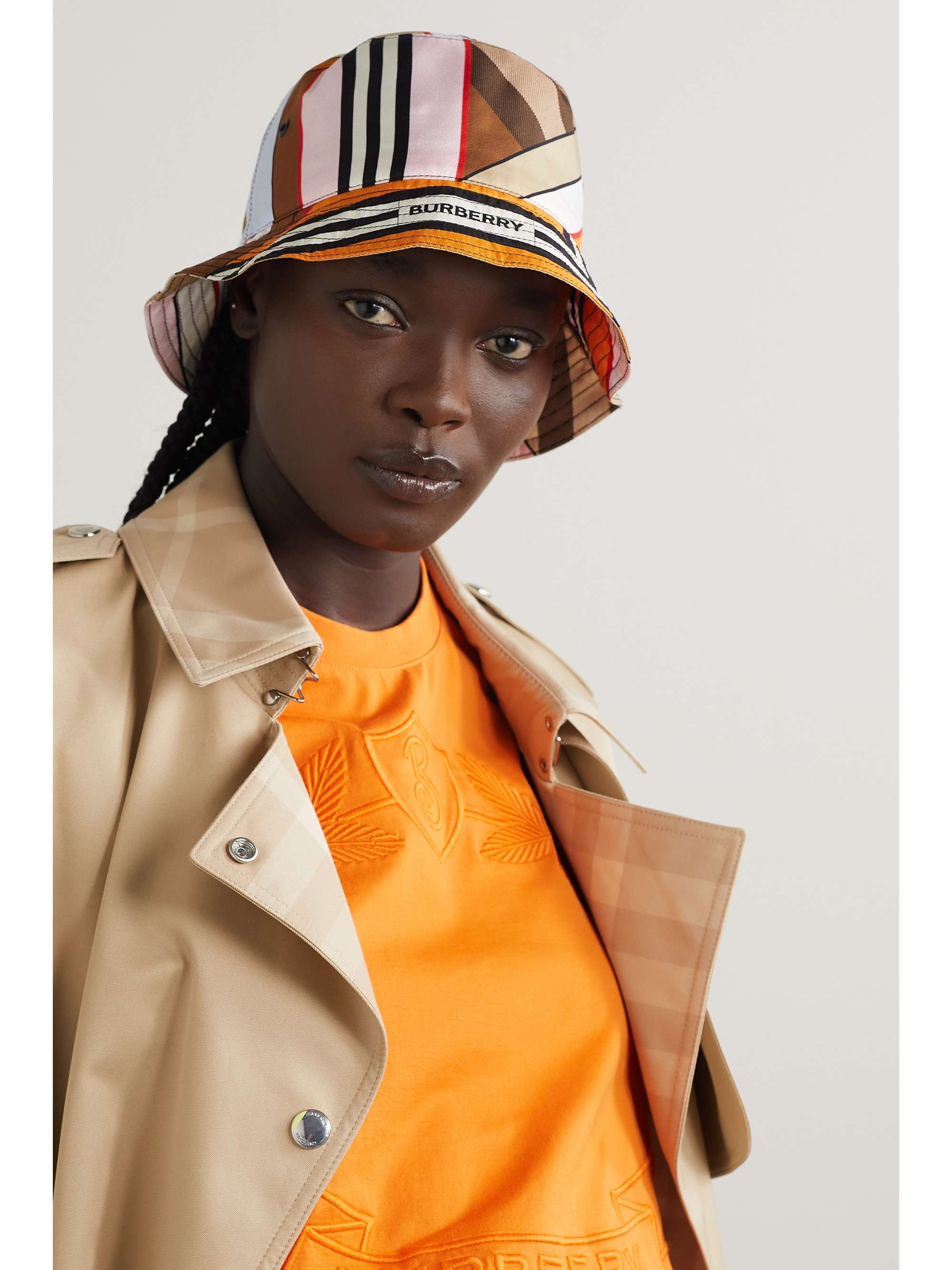 BURBERRY Striped mulberry silk-twill bucket hat