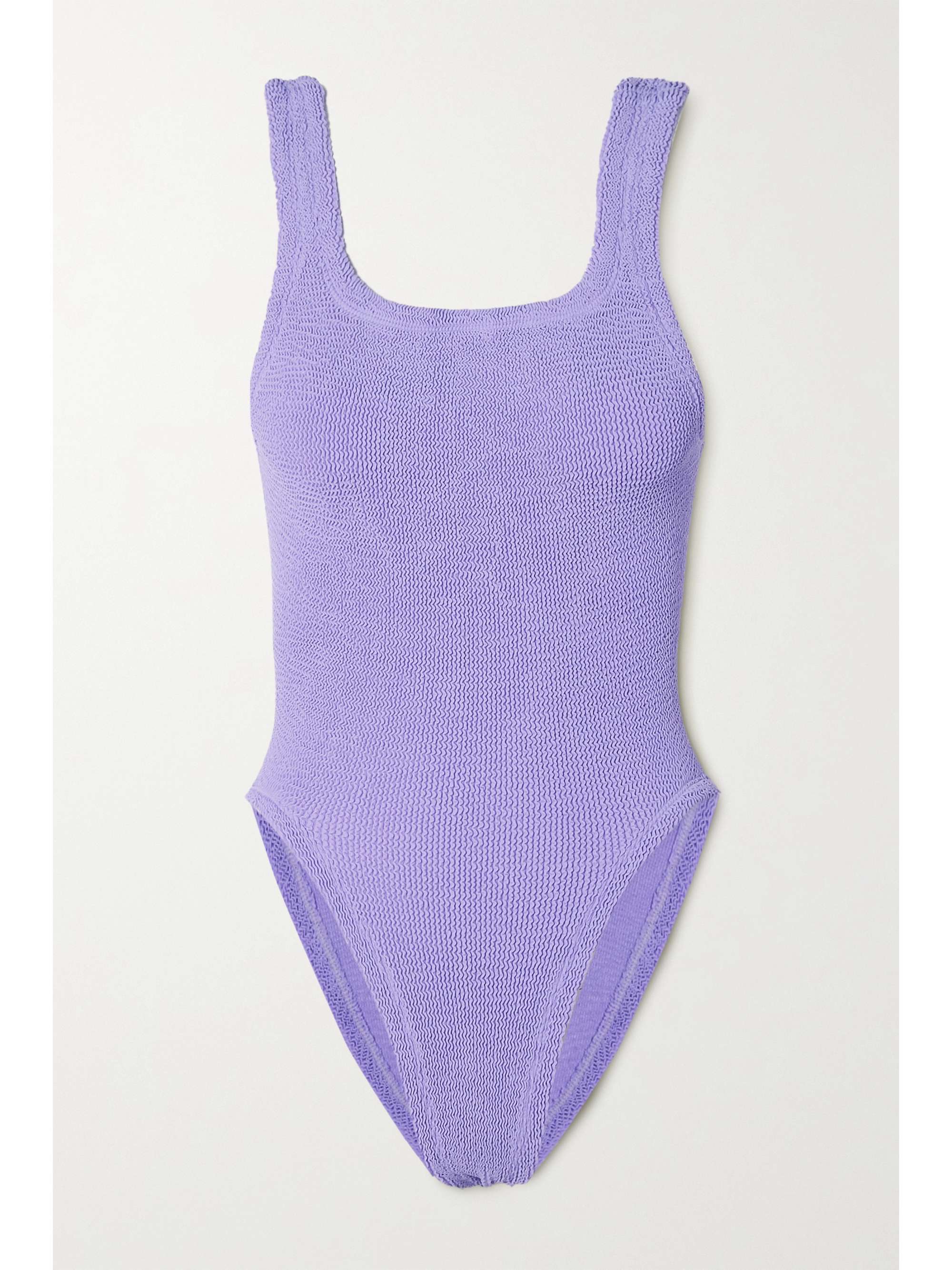 HUNZA G + NET SUSTAIN open-back seersucker swimsuit