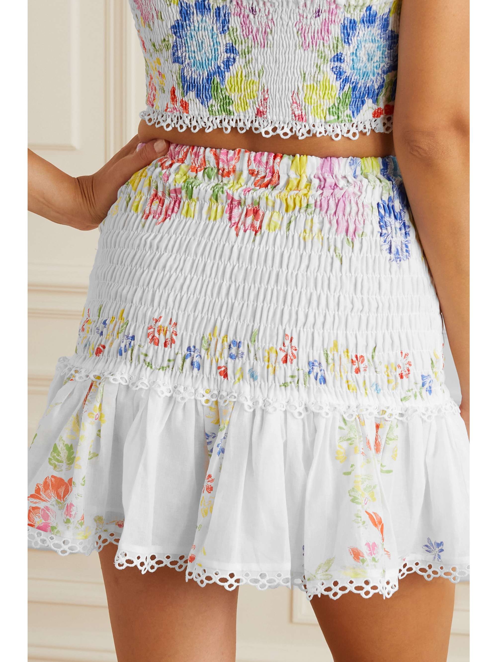 CHARO RUIZ Yane crochet-trimmed floral-print cotton-blend voile mini skirt