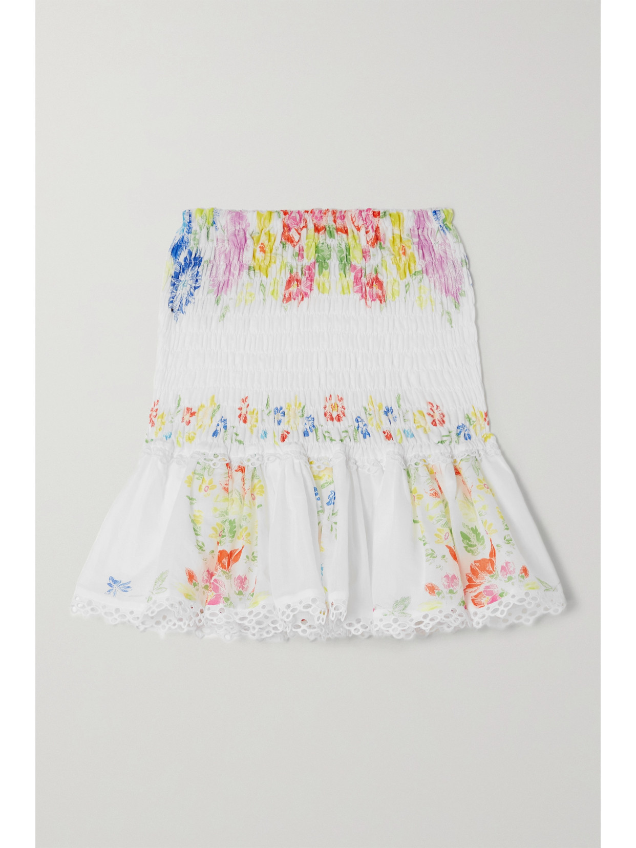 Charo Ruiz Yane Crochet-trimmed Floral-print Cotton-blend Voile Mini Skirt In White