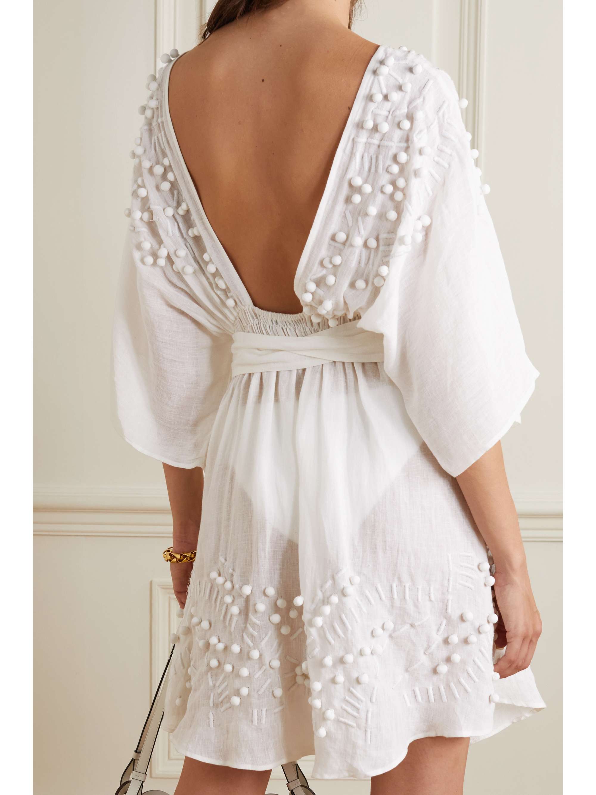ERES Aphrodite belted open-back embellished linen-voile dress