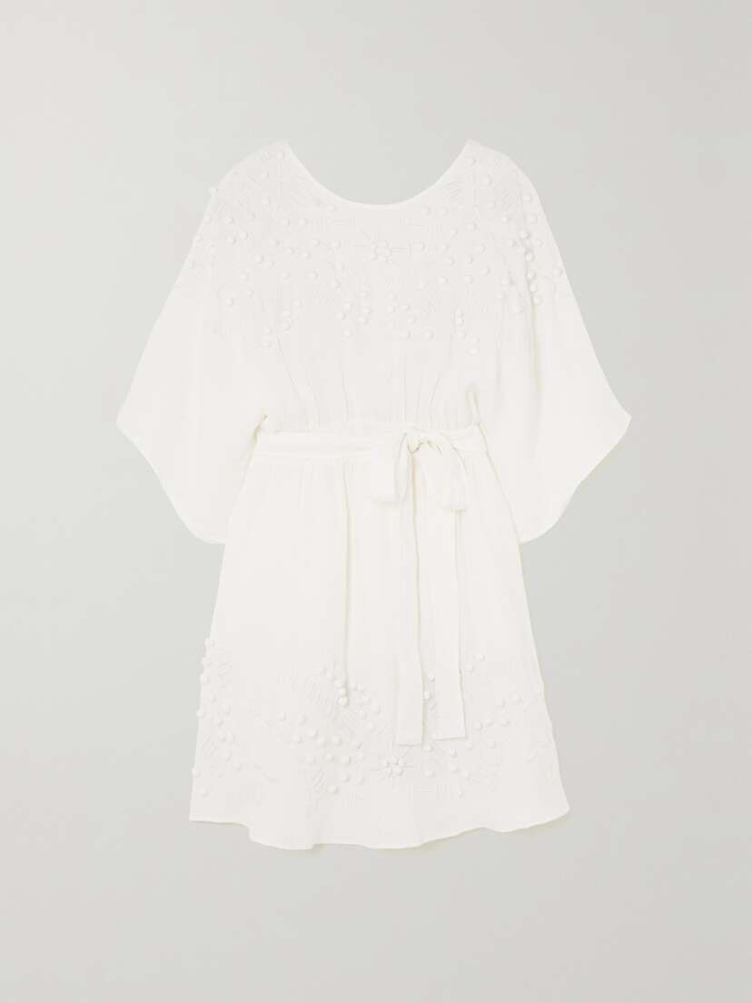 Eres Aphrodite Belted Open-back Embellished Linen-voile Dress