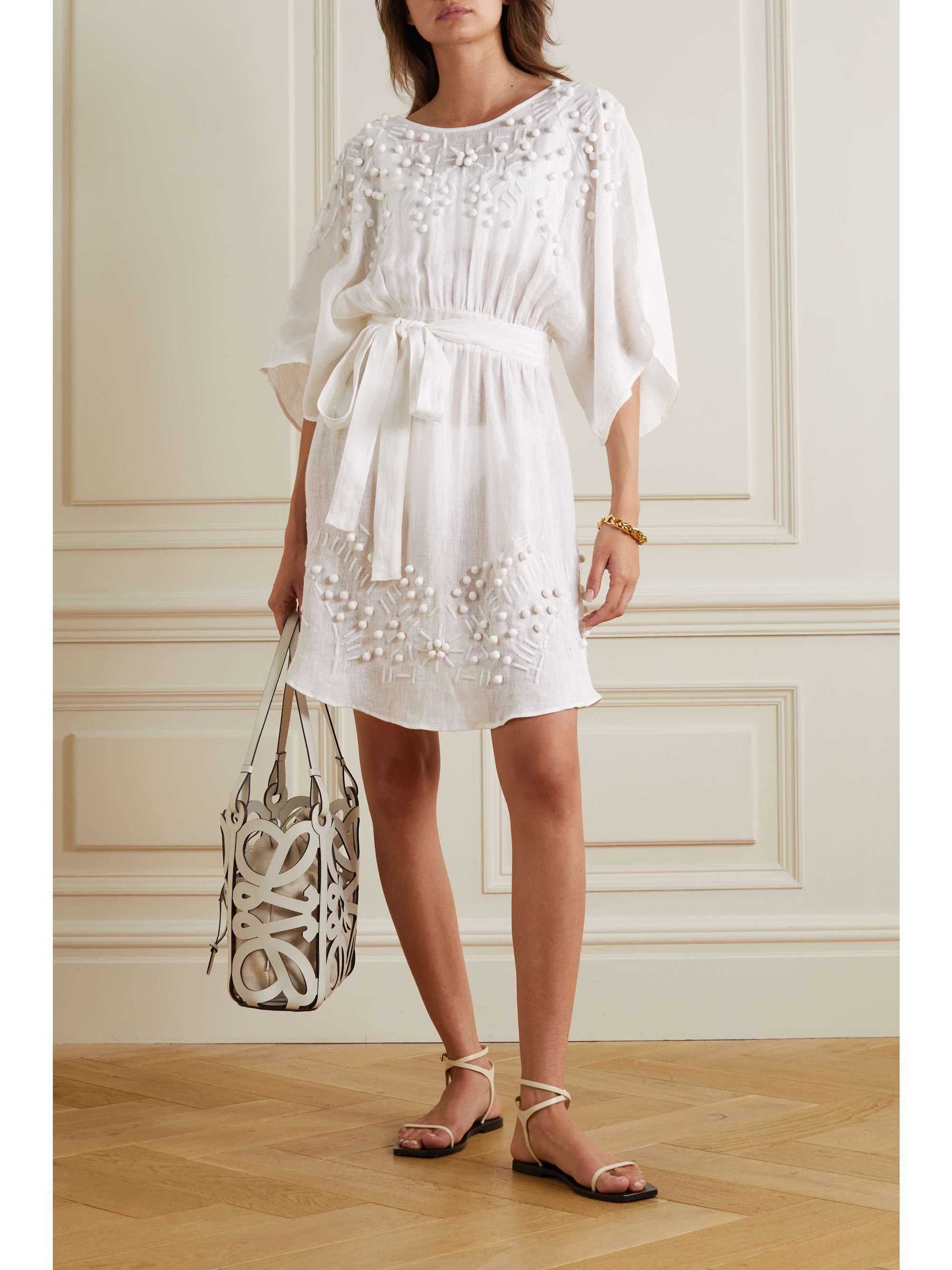 ERES Aphrodite belted open-back embellished linen-voile dress