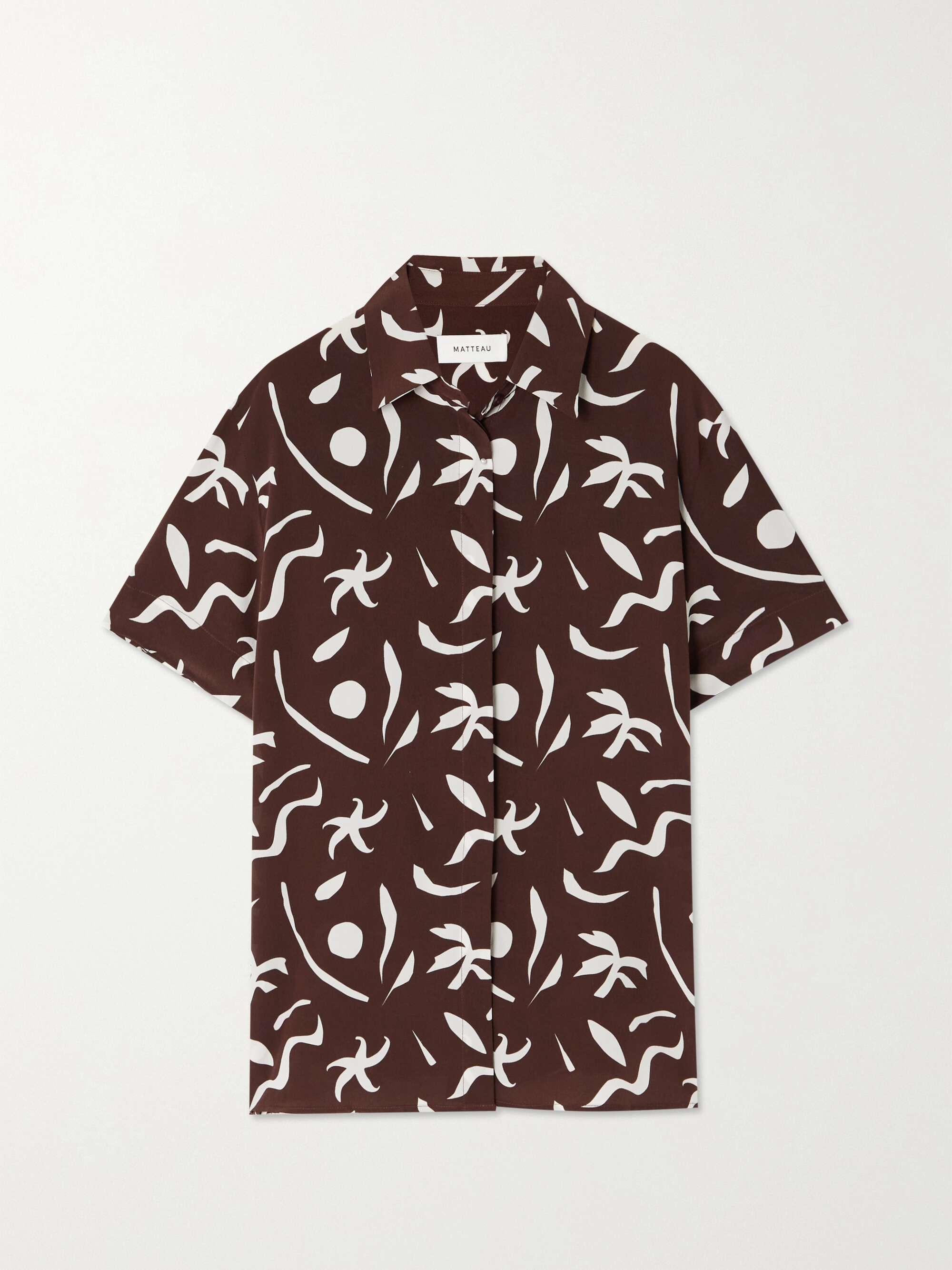 Brown Printed organic silk-crepe shirt 
