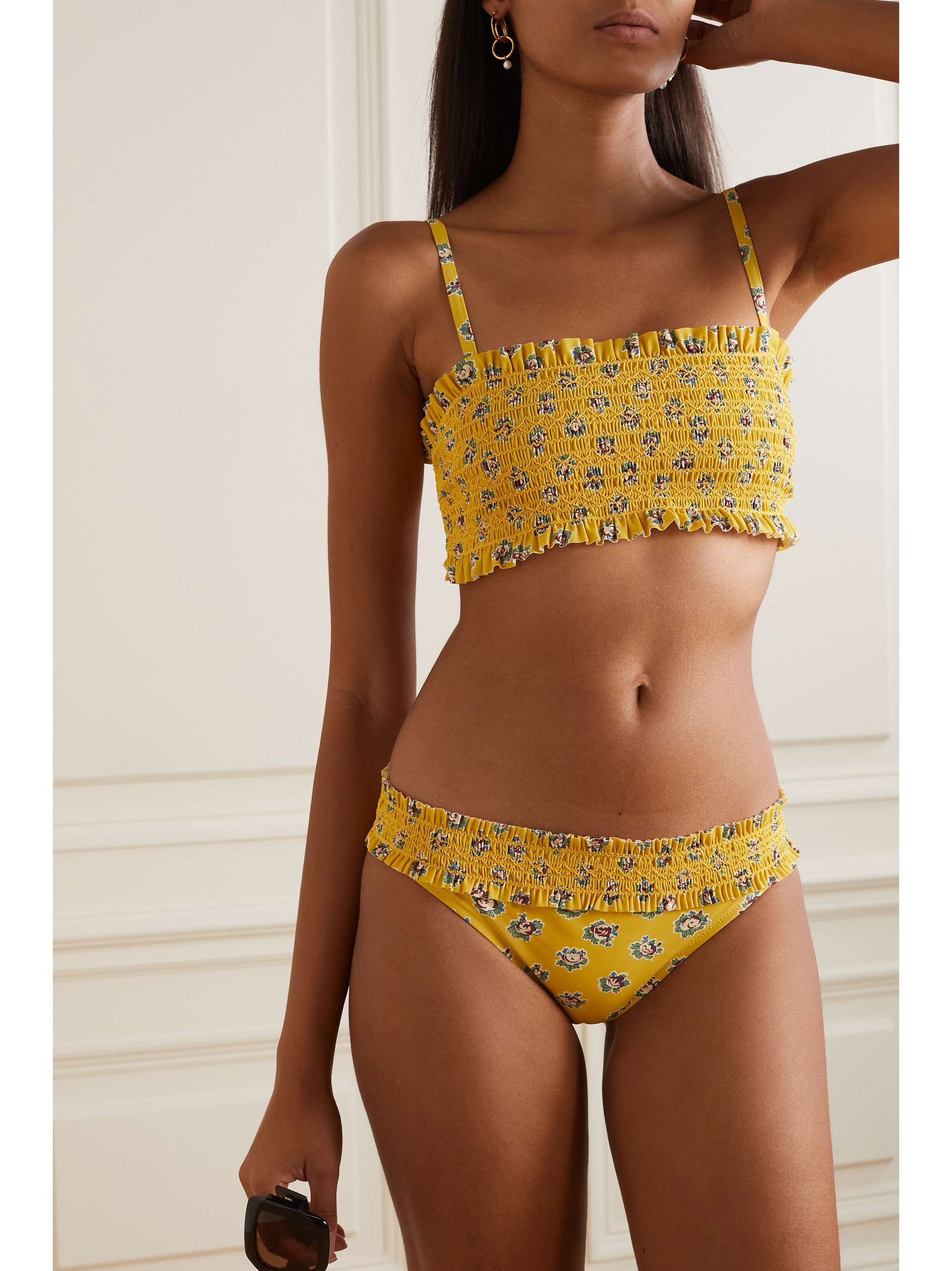 TORY BURCH Costa shirred floral-print bikini briefs | NET-A-PORTER