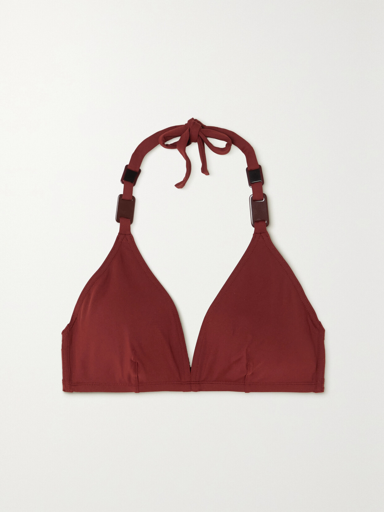 Eres – Plexi Cubic Embellished Triangle Halterneck Bikini Top – Burgundy