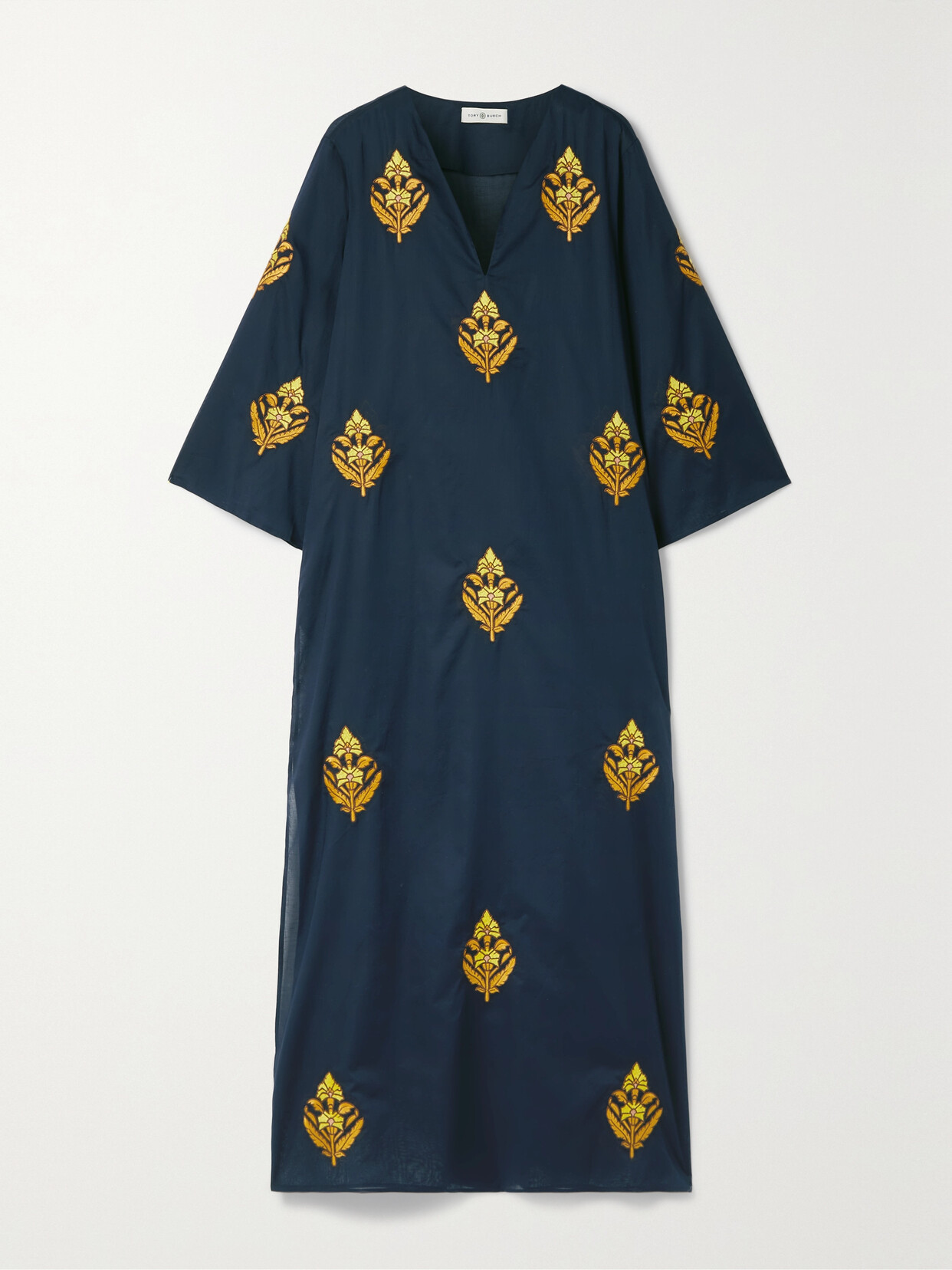 TORY BURCH EMBROIDERED COTTON-VOILE KAFTAN