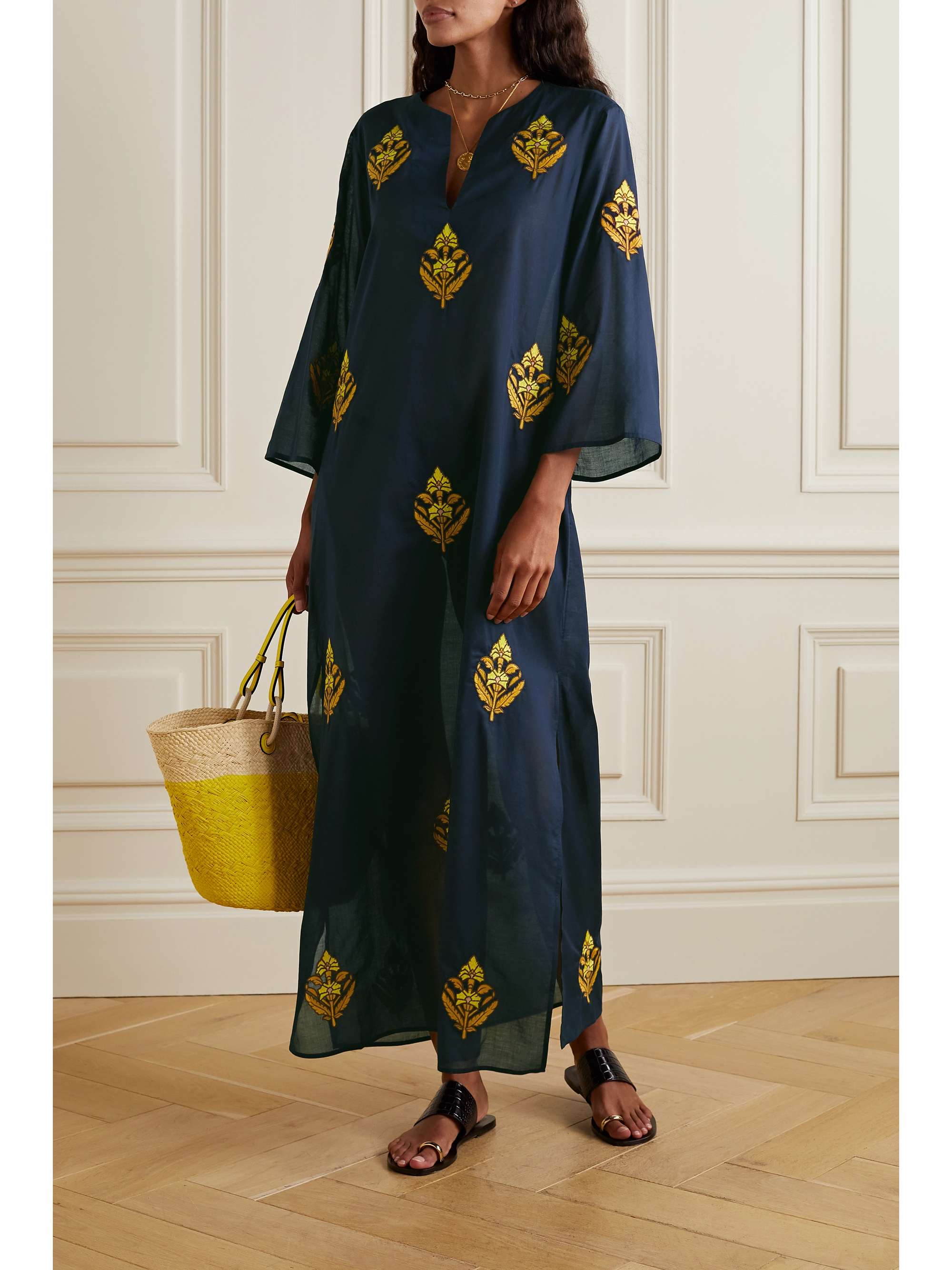 TORY BURCH Embroidered cotton-voile kaftan | NET-A-PORTER