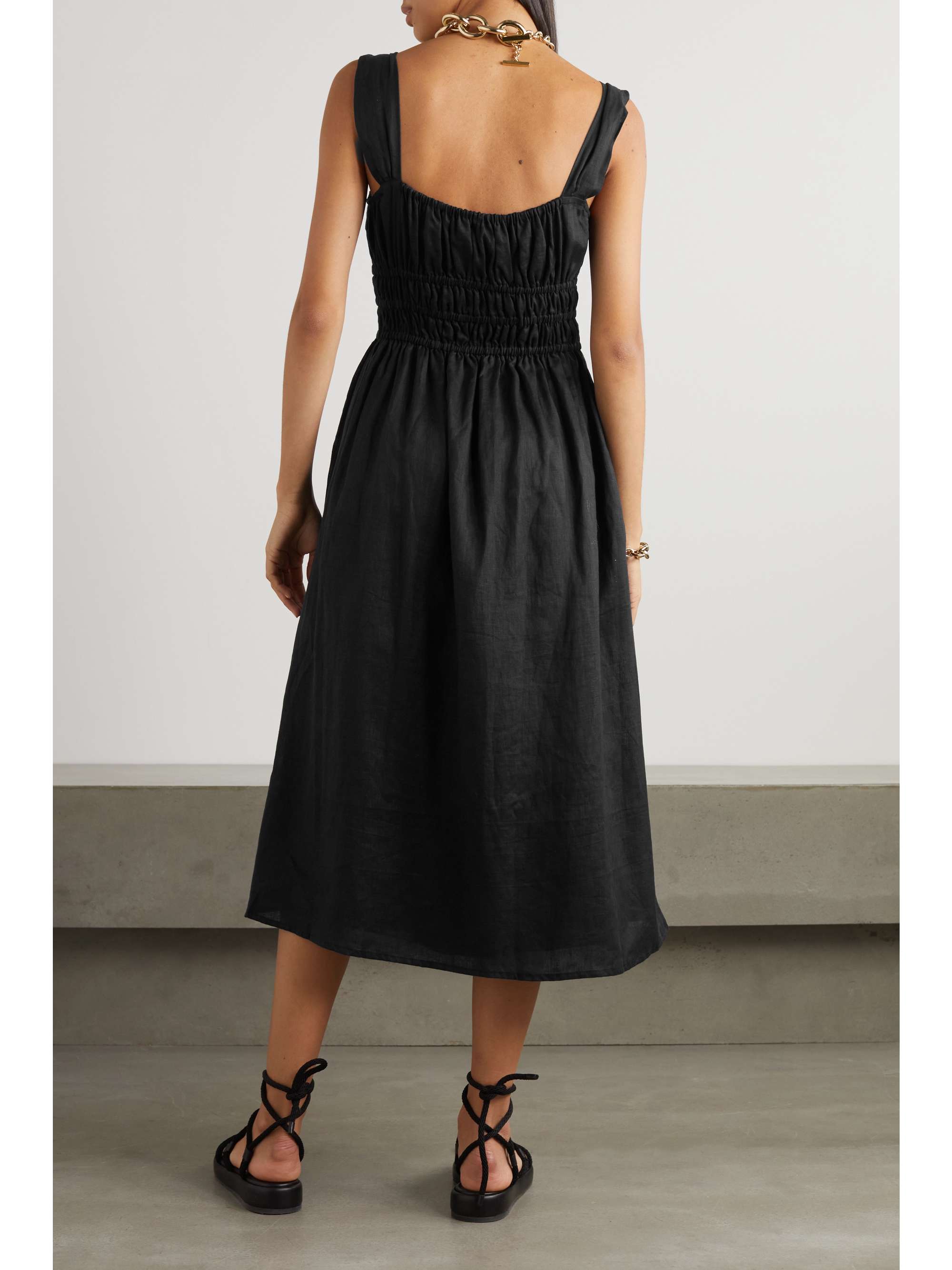 FAITHFULL Emory ruched linen midi-dress