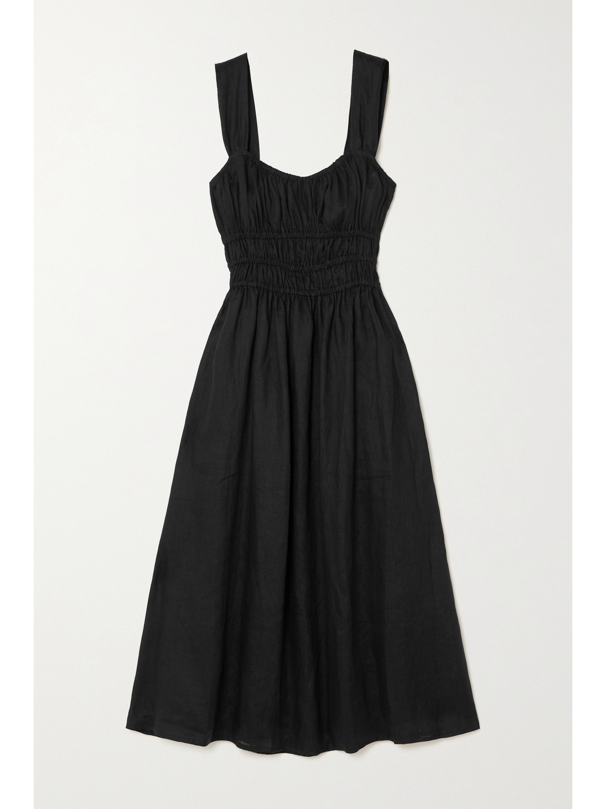 Faithfull The Brand - Emory Ruched Linen Midi-dress - Black image