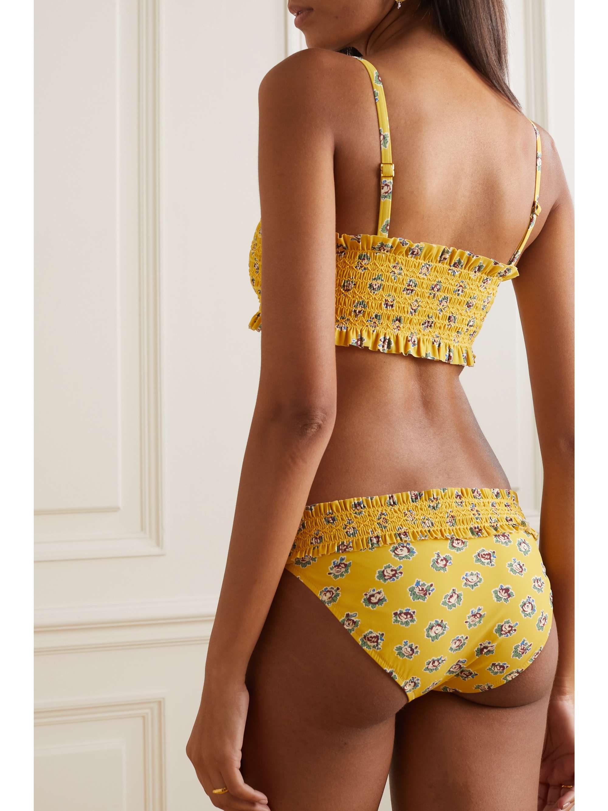 TORY BURCH Costa shirred floral-print bikini top | NET-A-PORTER