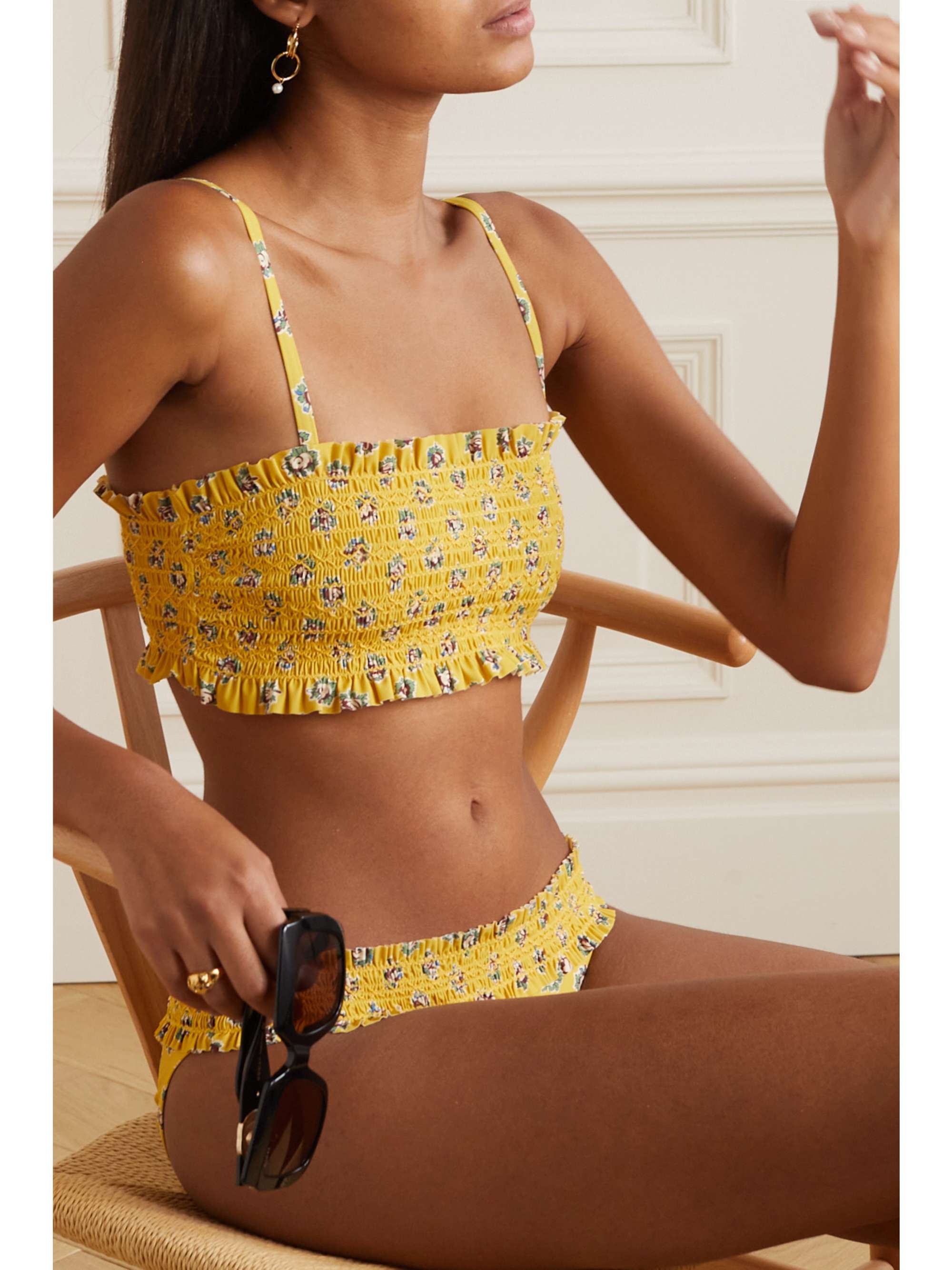 TORY BURCH Costa shirred floral-print bikini top | NET-A-PORTER