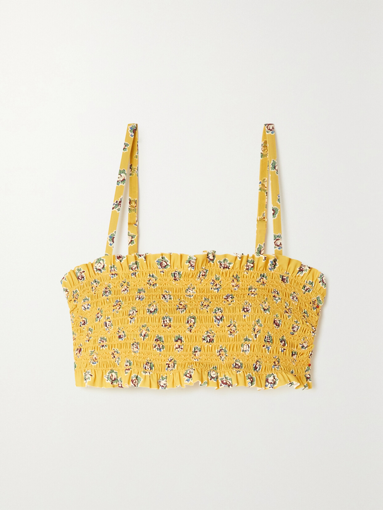 Tory Burch Costa Shirred Floral-print Bikini Top In Yellow
