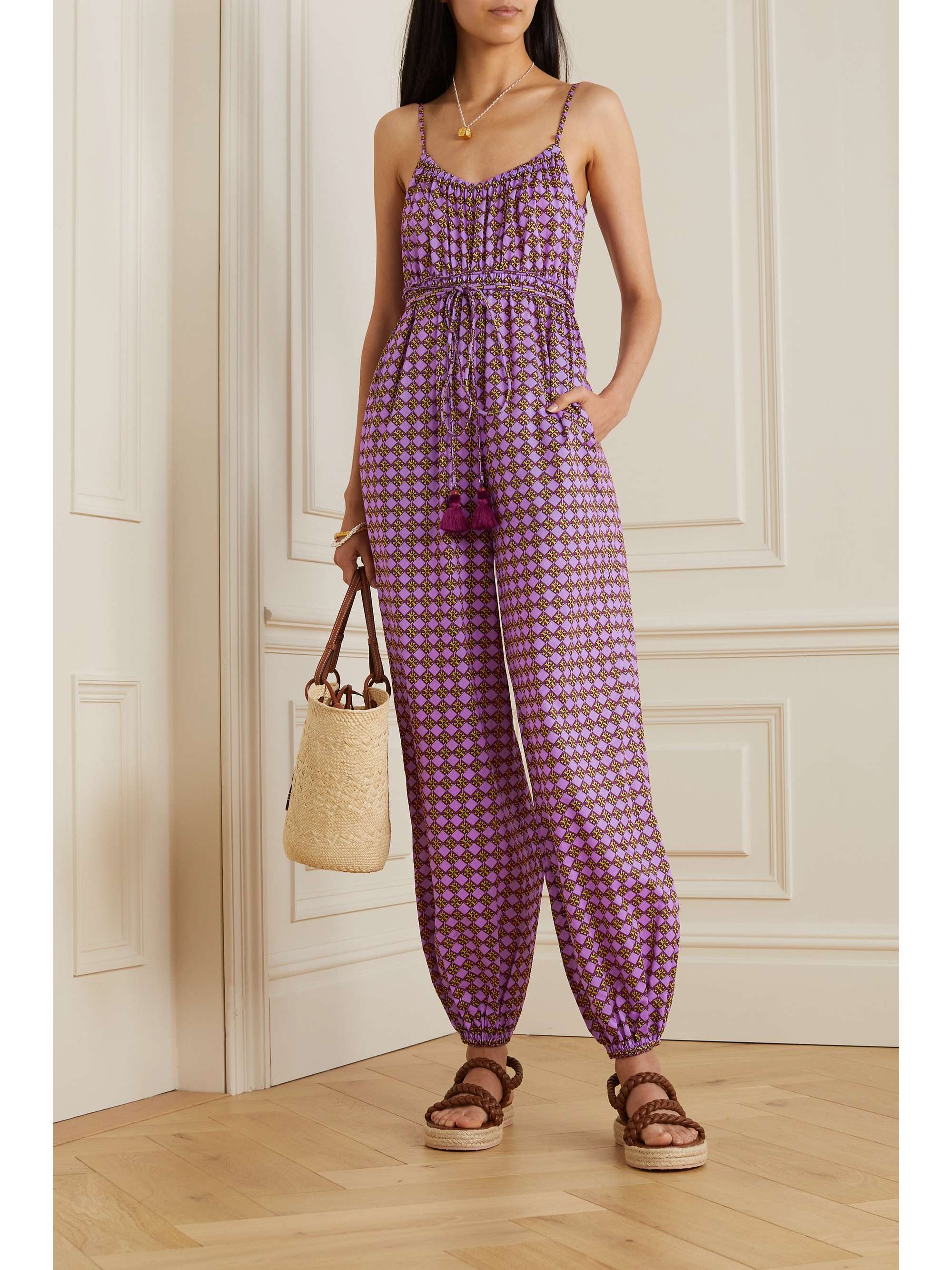 TORY BURCH Belted printed cotton-voile jumpsuit | NET-A-PORTER