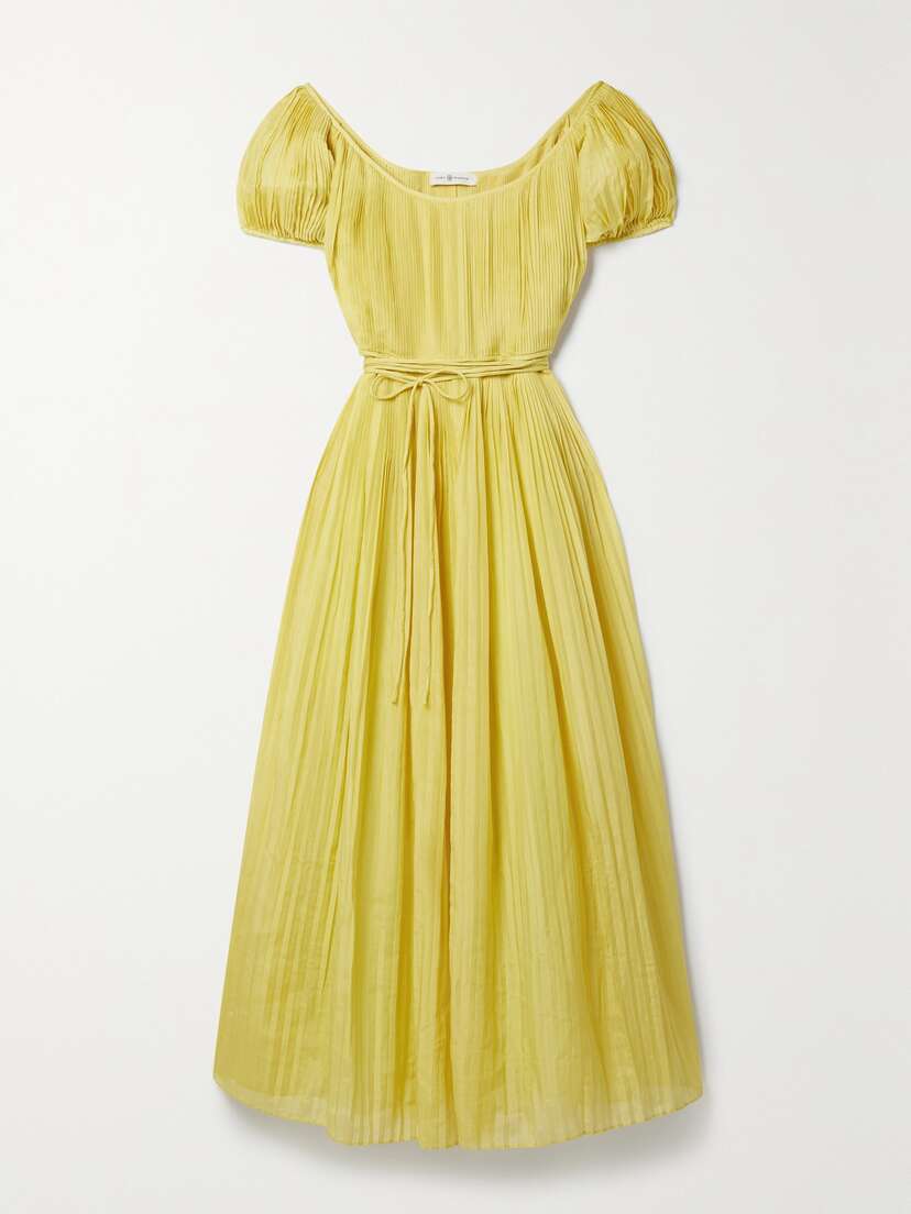 Tory Burch Pleated Striped Cotton And Silk-blend Voile Maxi Dress