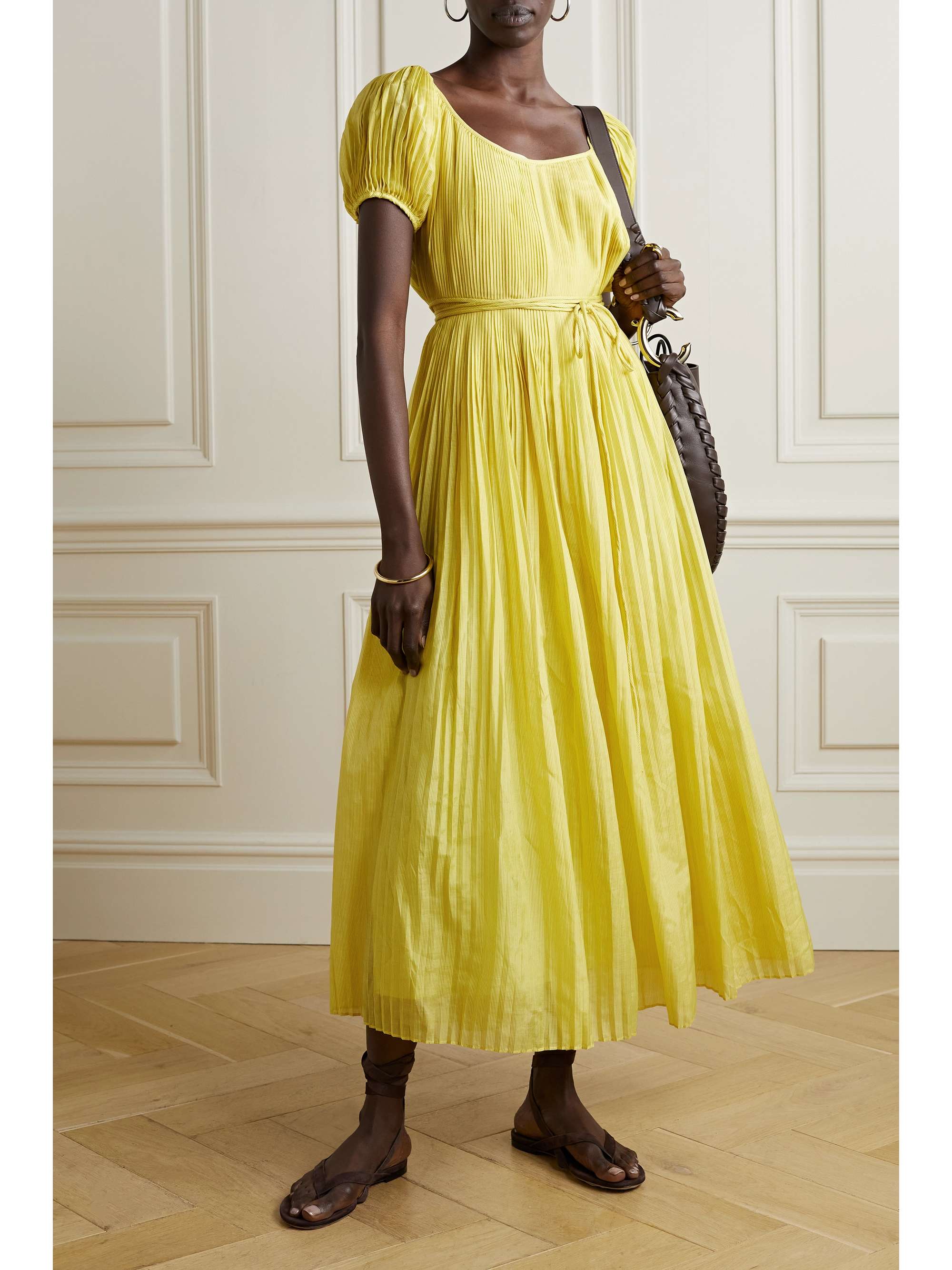 TORY BURCH Pleated striped cotton and silk-blend voile maxi dress |  NET-A-PORTER