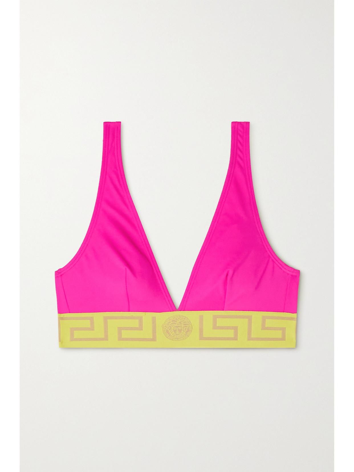 Versace Greek Monogram Triangle Bikini Top In Pink