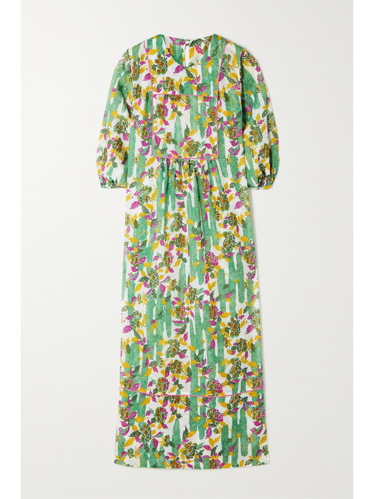 Loretta Caponi Ariel Metallic Embroidered Floral-print Cotton-voile Maxi Dress