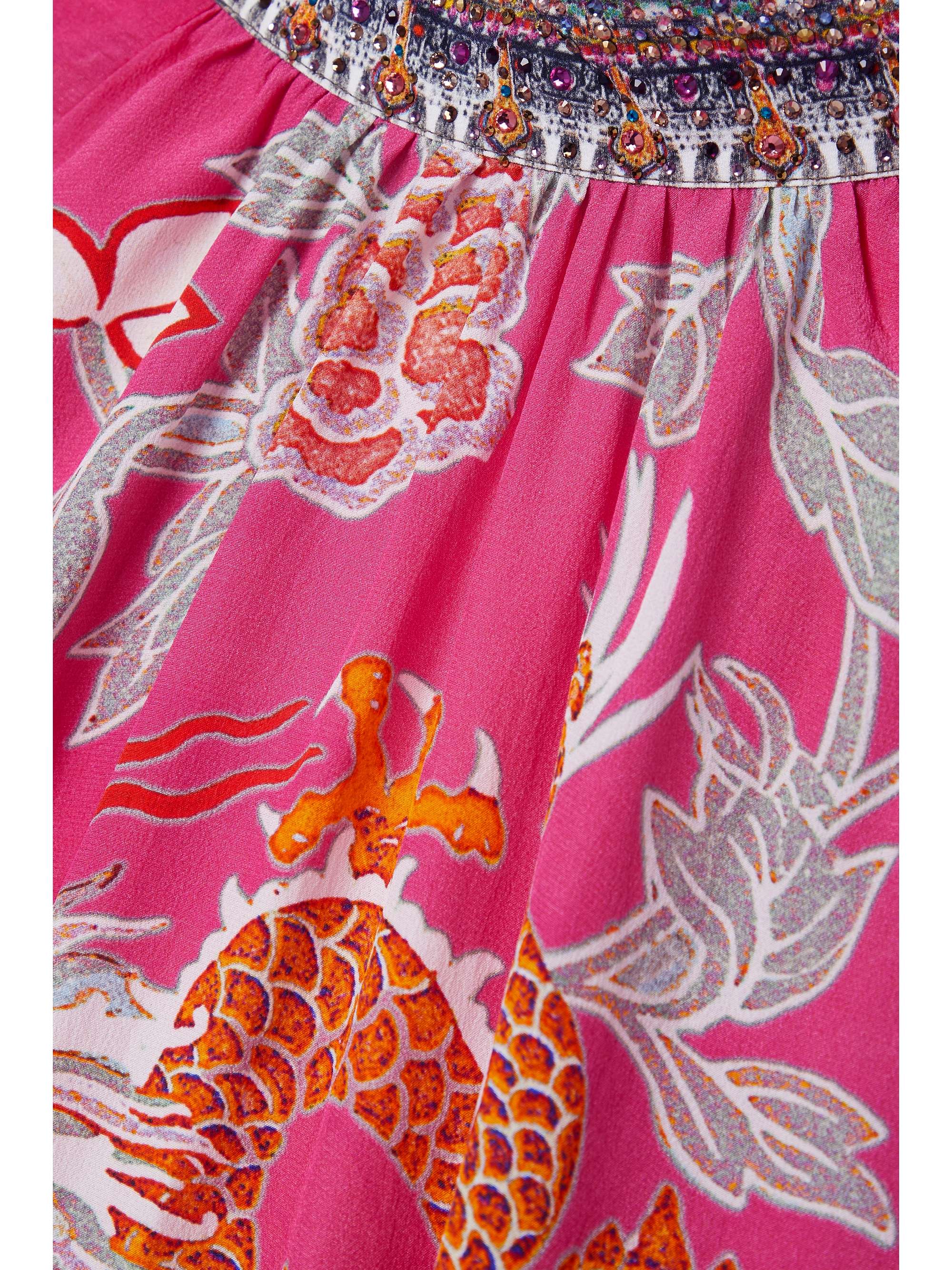 CAMILLA Embellished printed silk crepe de chine and chiffon mini dress