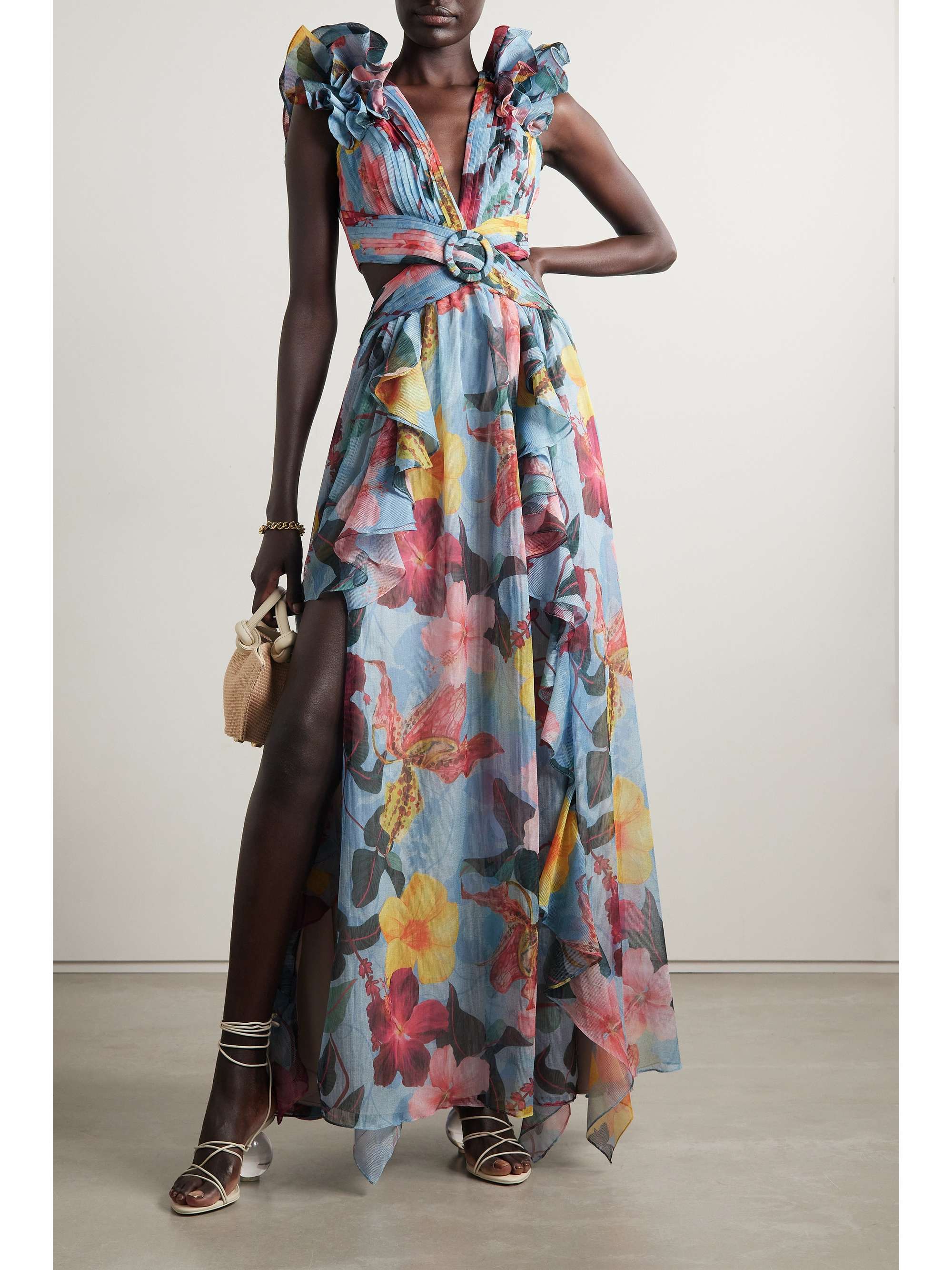 PATBO Cutout ruffled floral-print chiffon maxi dress | NET-A-PORTER