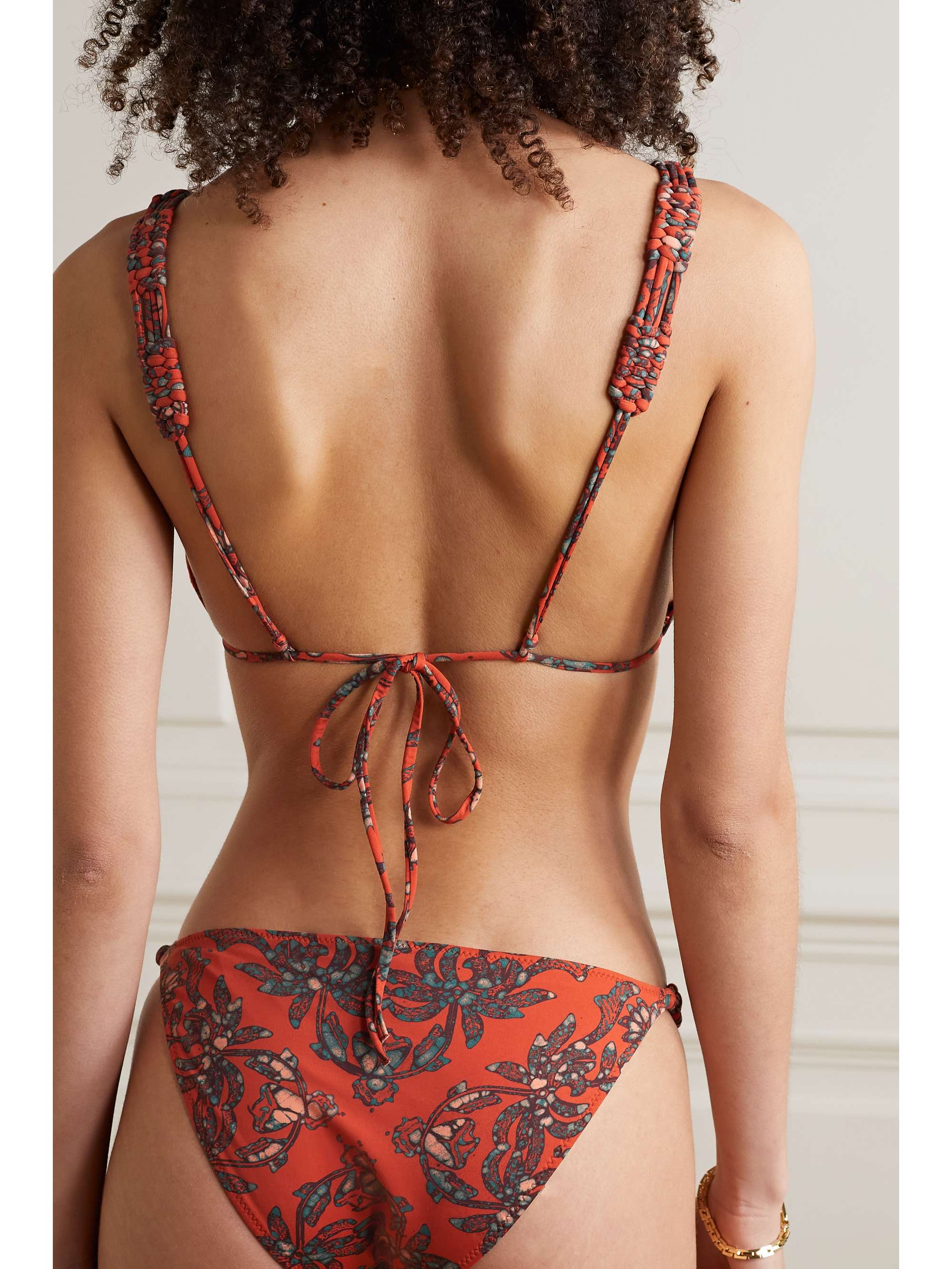 ULLA JOHNSON Catalina braided floral-print triangle bikini top