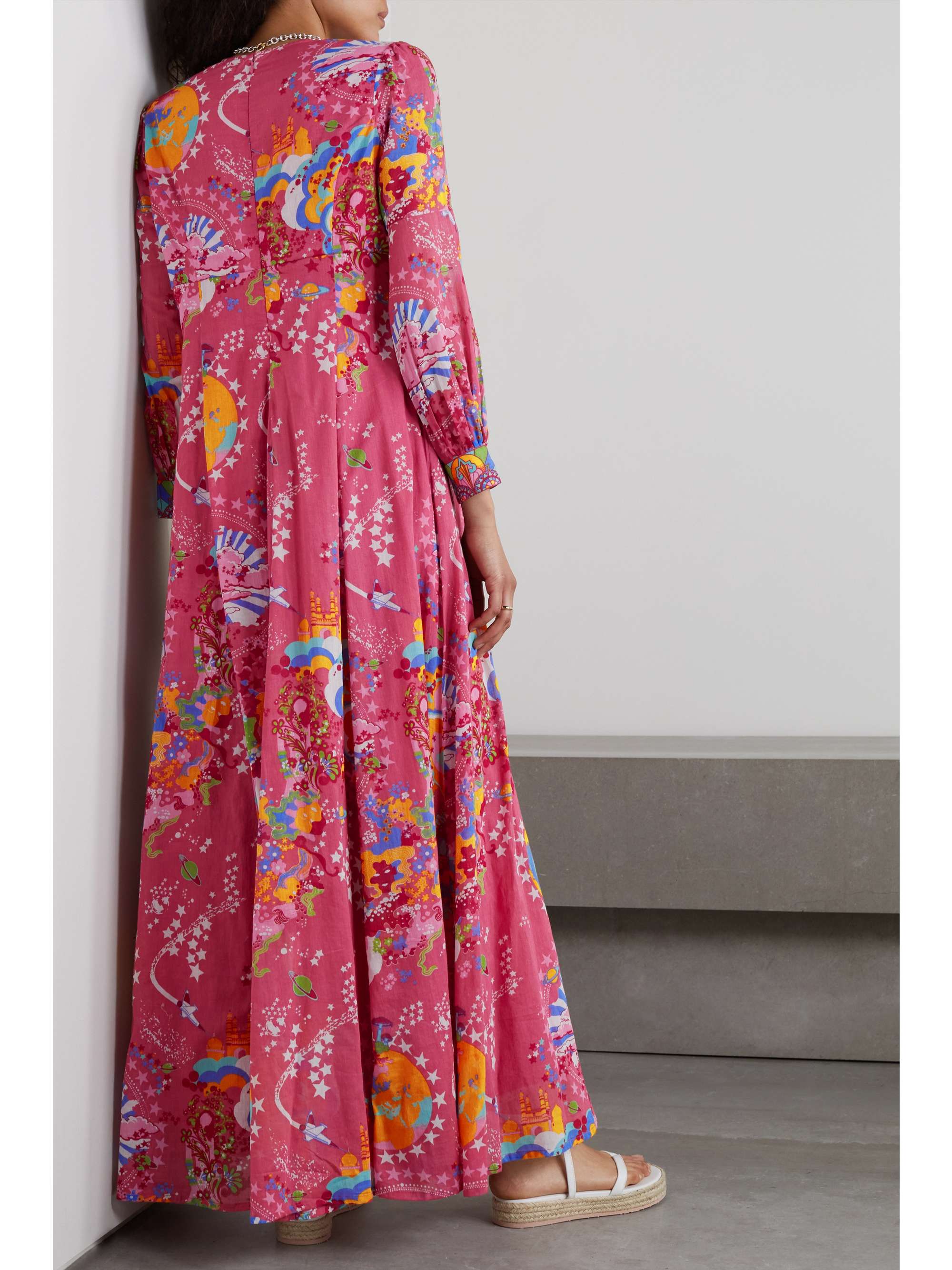Pink Lena pleated printed cotton-voile 