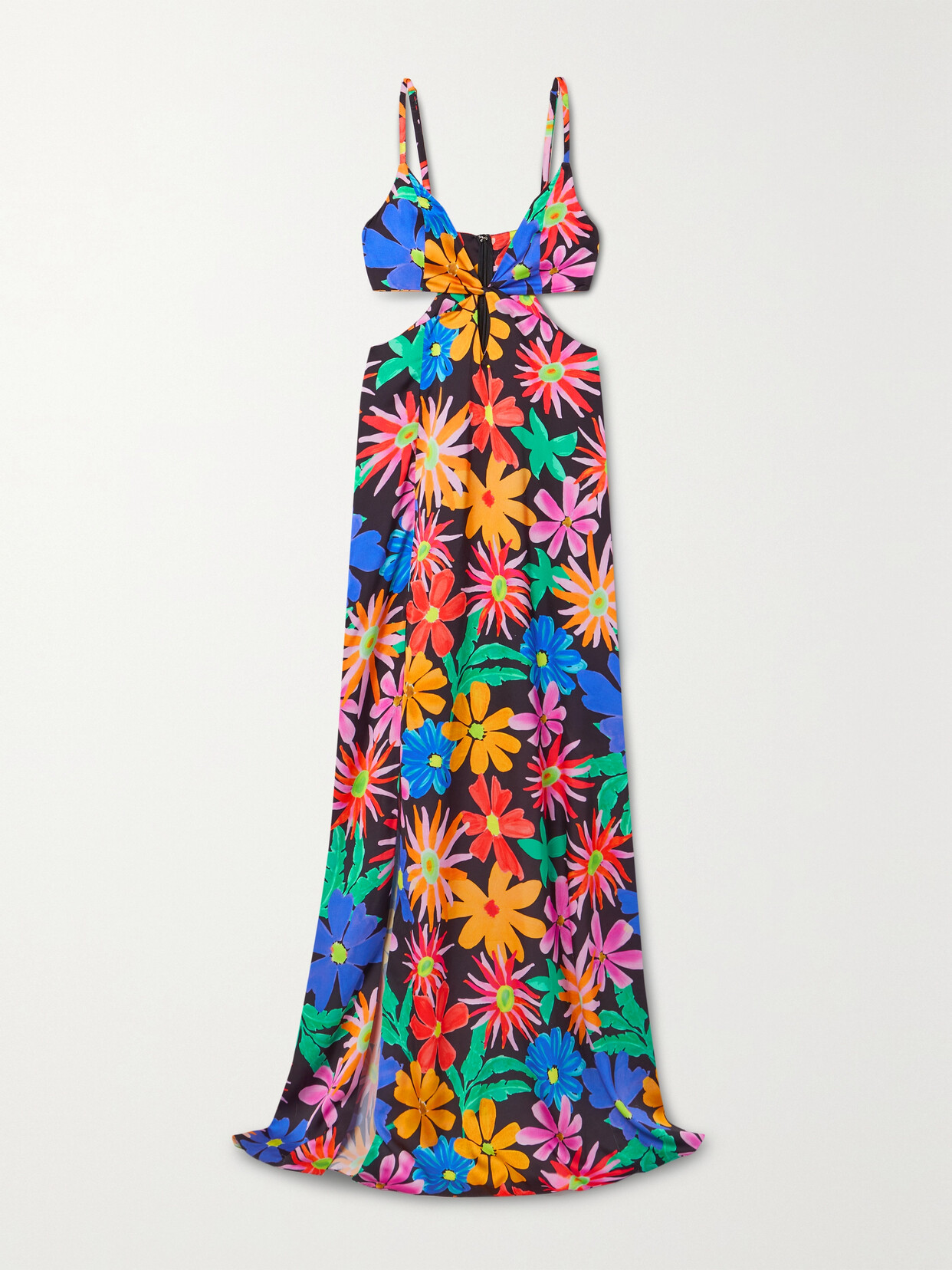 PATBO ASTER CUTOUT FLORAL-PRINT CREPE DE CHINE MAXI DRESS