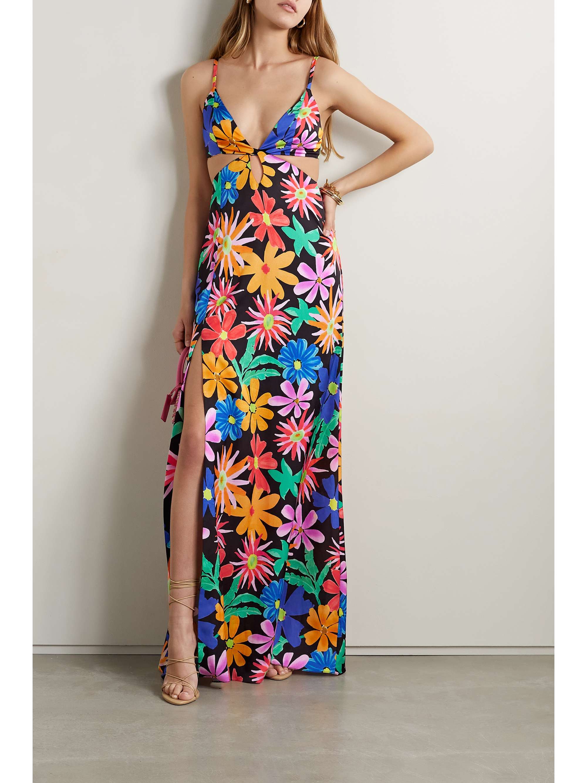 PATBO Aster cutout floral-print crepe de chine maxi dress | NET-A-PORTER