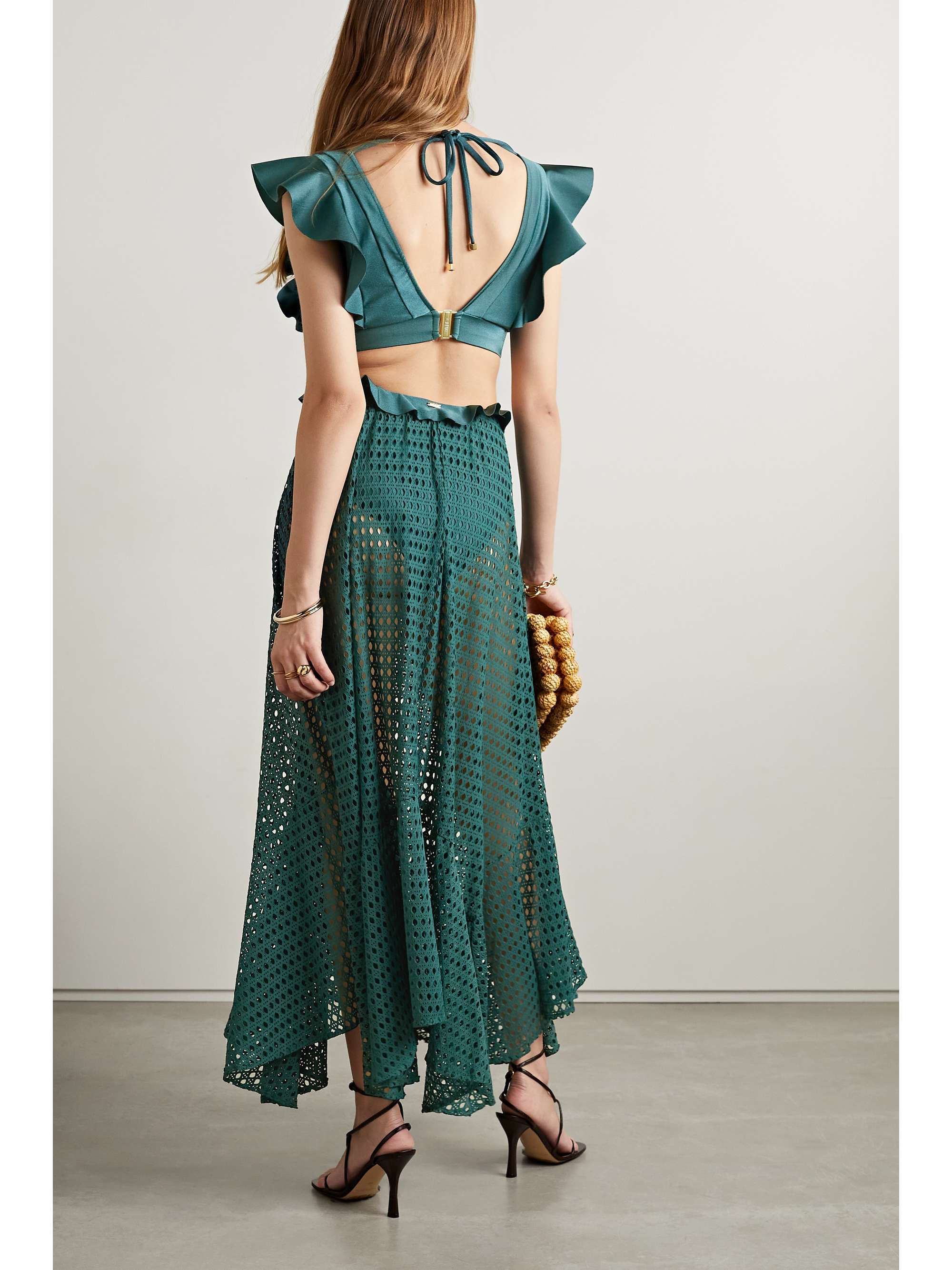 Green + Alessandra Ambrosio embellished cutout stretch-jersey and open