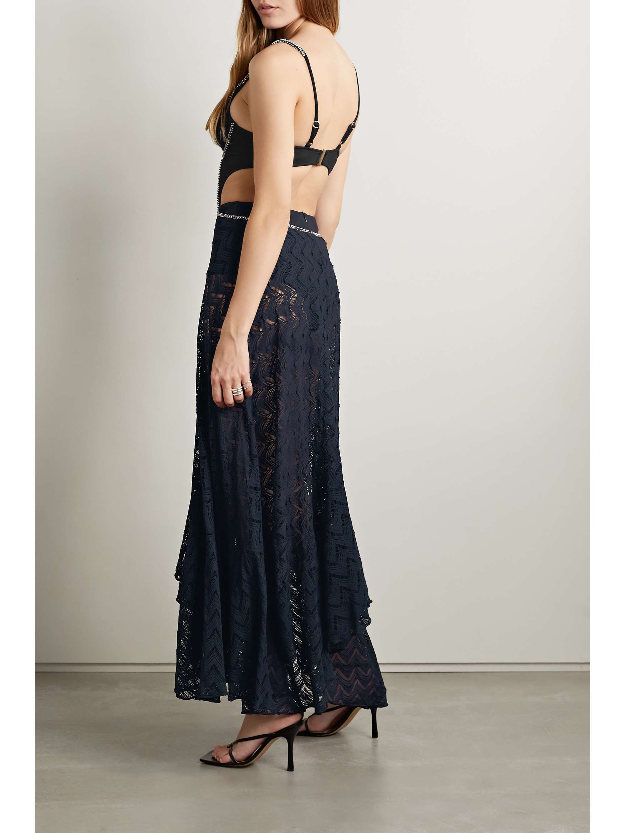PATBO + Alessandra Ambrosio embellished cutout stretch-jersey and open-knit maxi dress