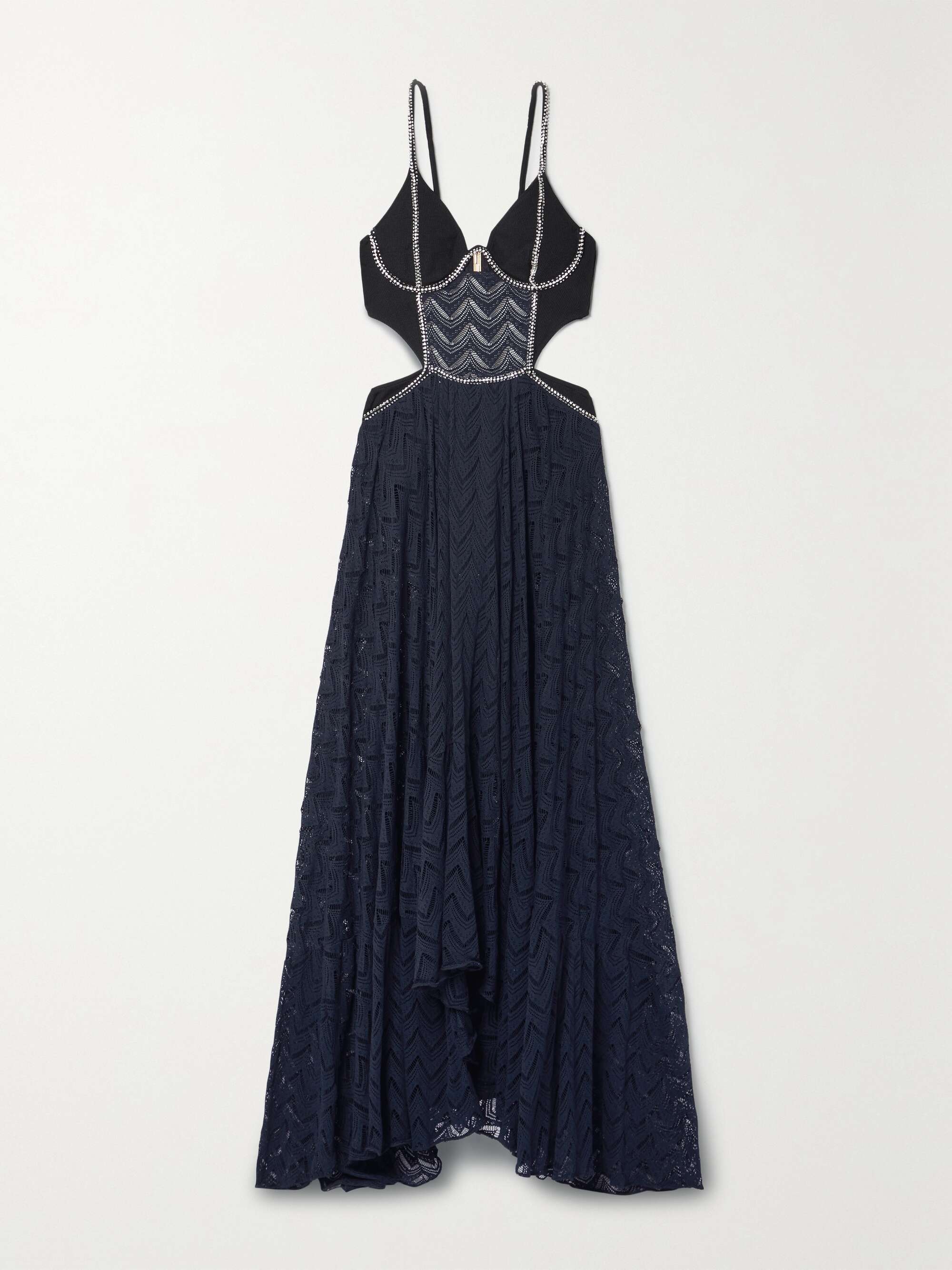 Alessandra Ambrosio embellished cutout stretch jersey and open knit maxi dress NET A PORTER