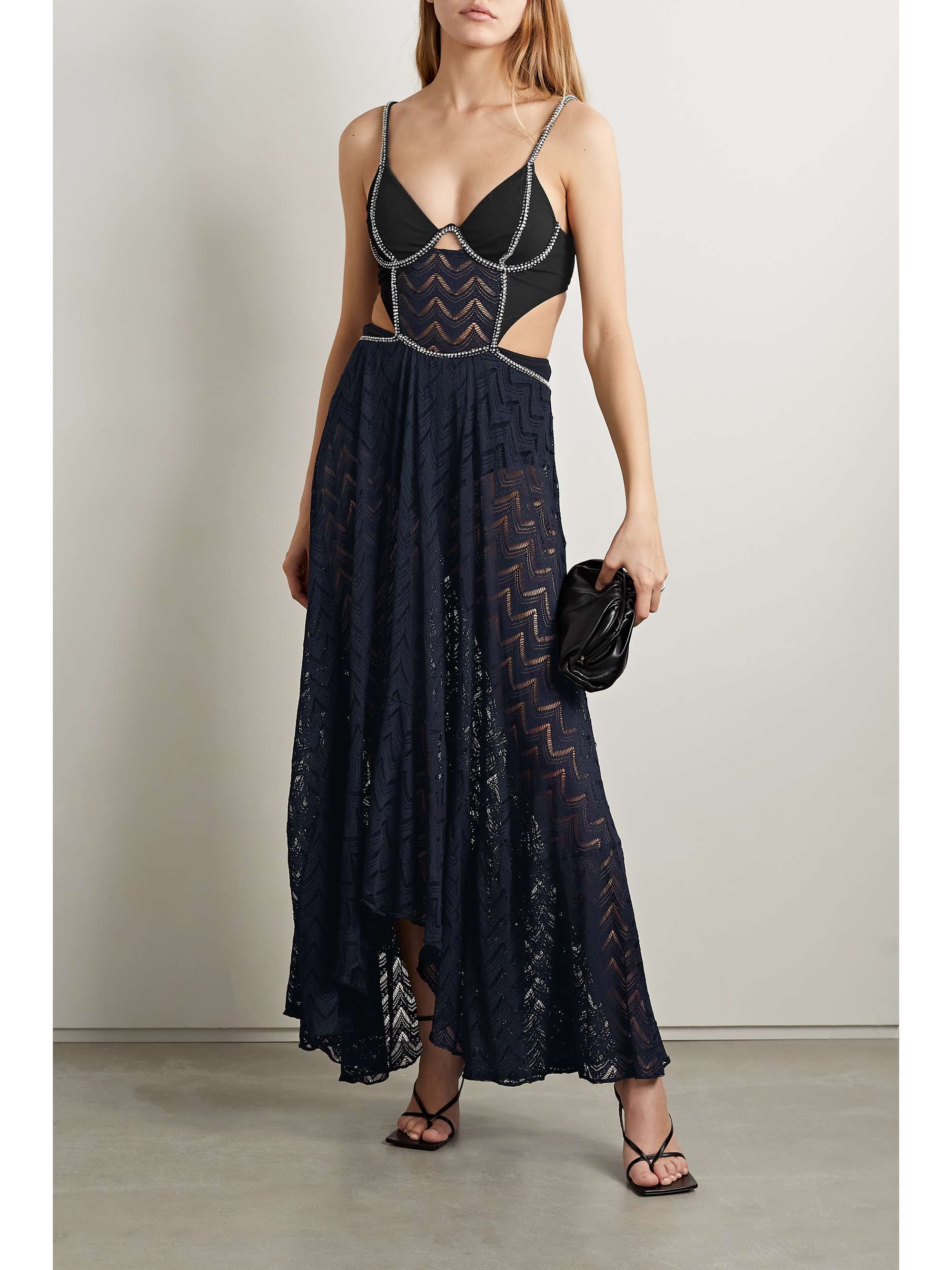 PATBO + Alessandra Ambrosio embellished cutout stretch-jersey and open-knit maxi dress
