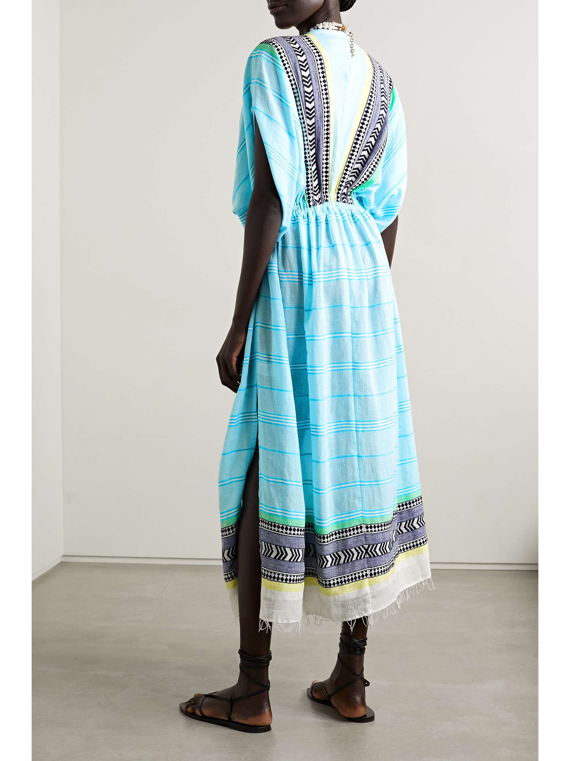 Blue Neela fringed striped cotton-blend 