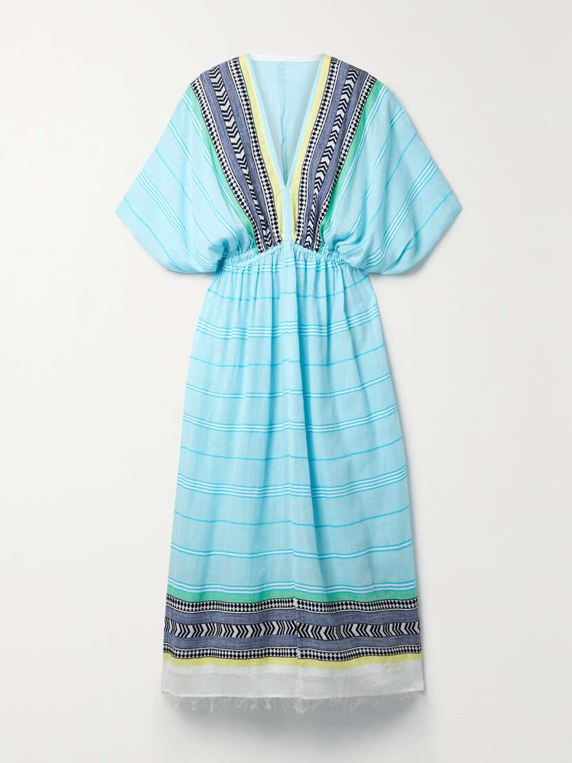 Lemlem Neela Fringed Striped Cotton-blend Gauze Maxi Dress