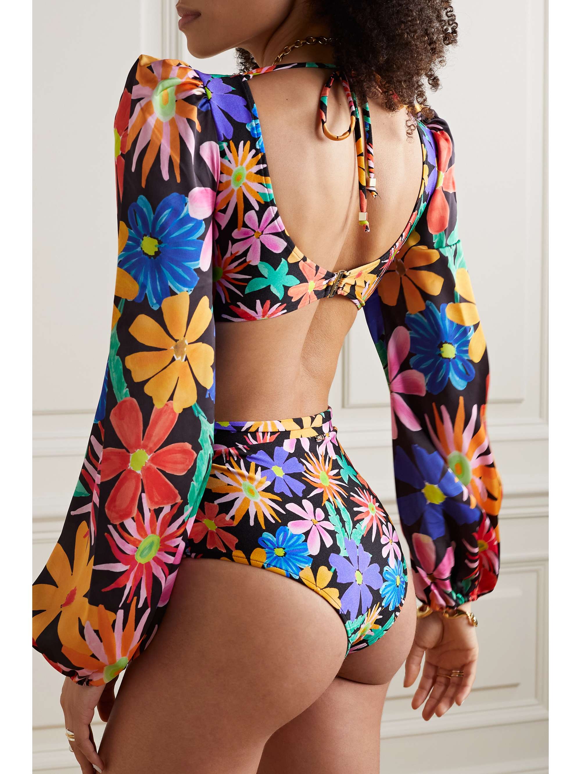 PATBO Aster crepe de chine-paneled cutout floral-print swimsuit