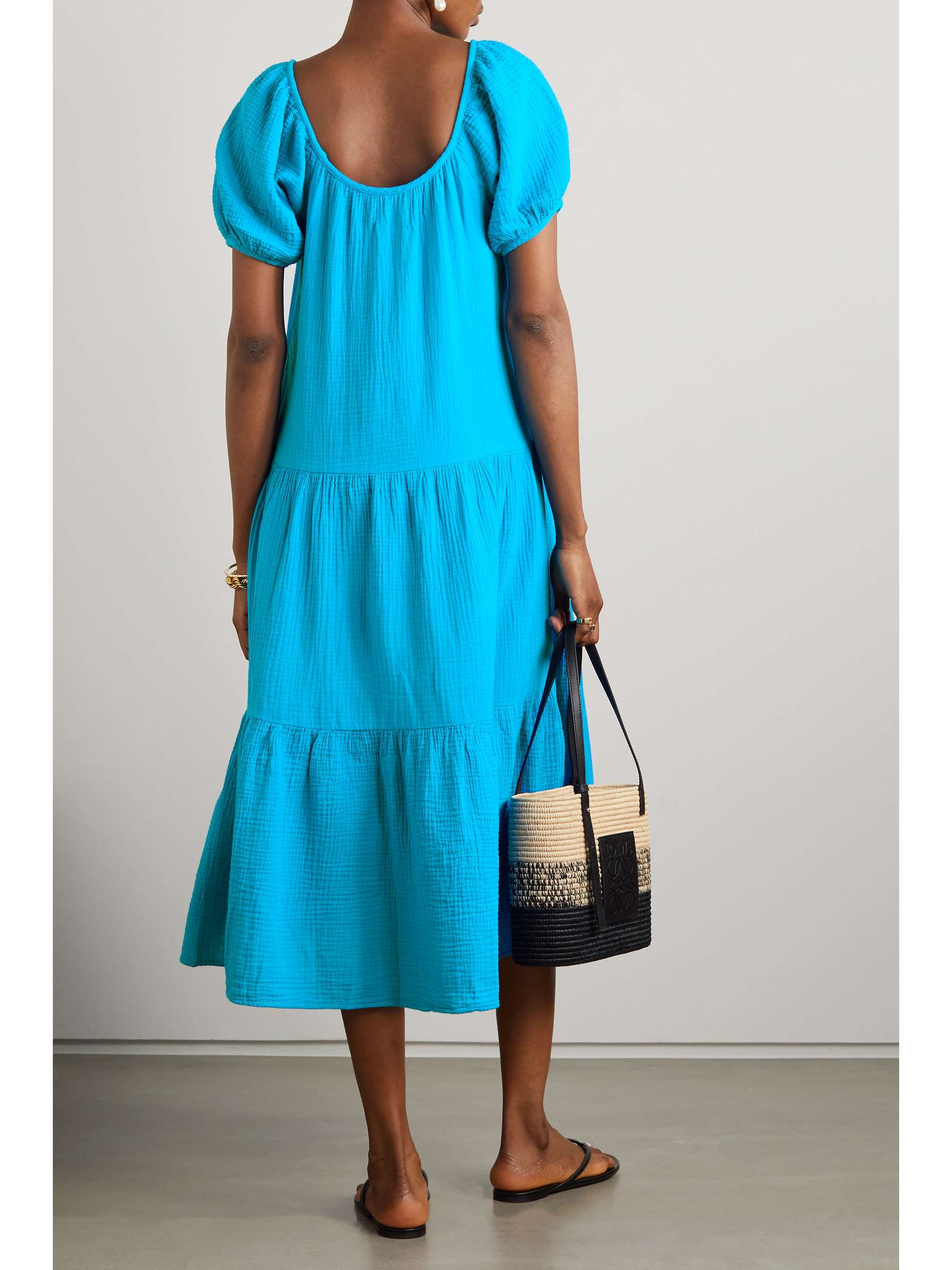 HONORINE Pamela tiered cotton-seersucker midi dress