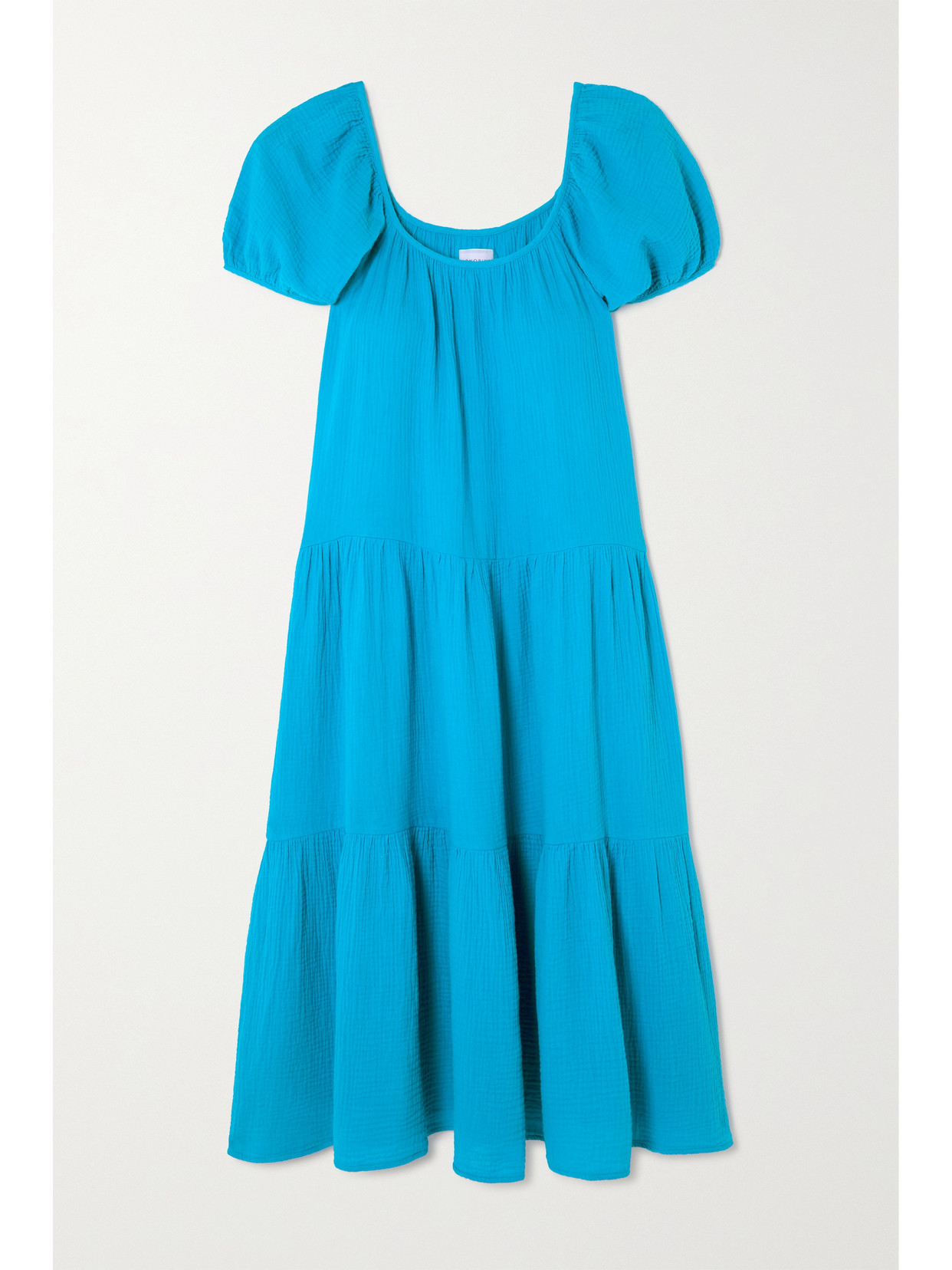 Honorine Pamela Tiered Cotton-seersucker Midi Dress In Curacao