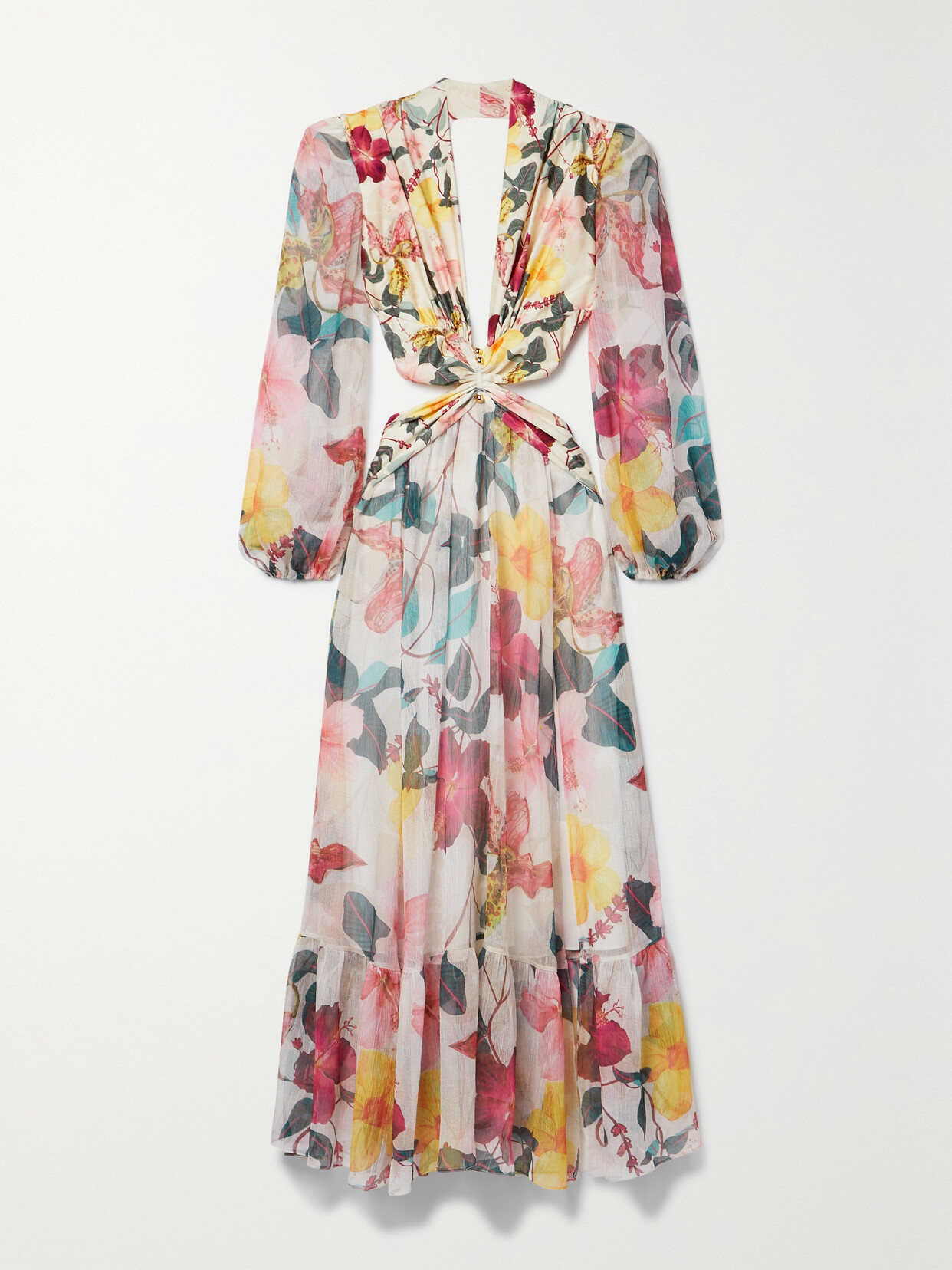 PatBO Cutout Floral-print Chiffon And Stretch-jersey Maxi Dress